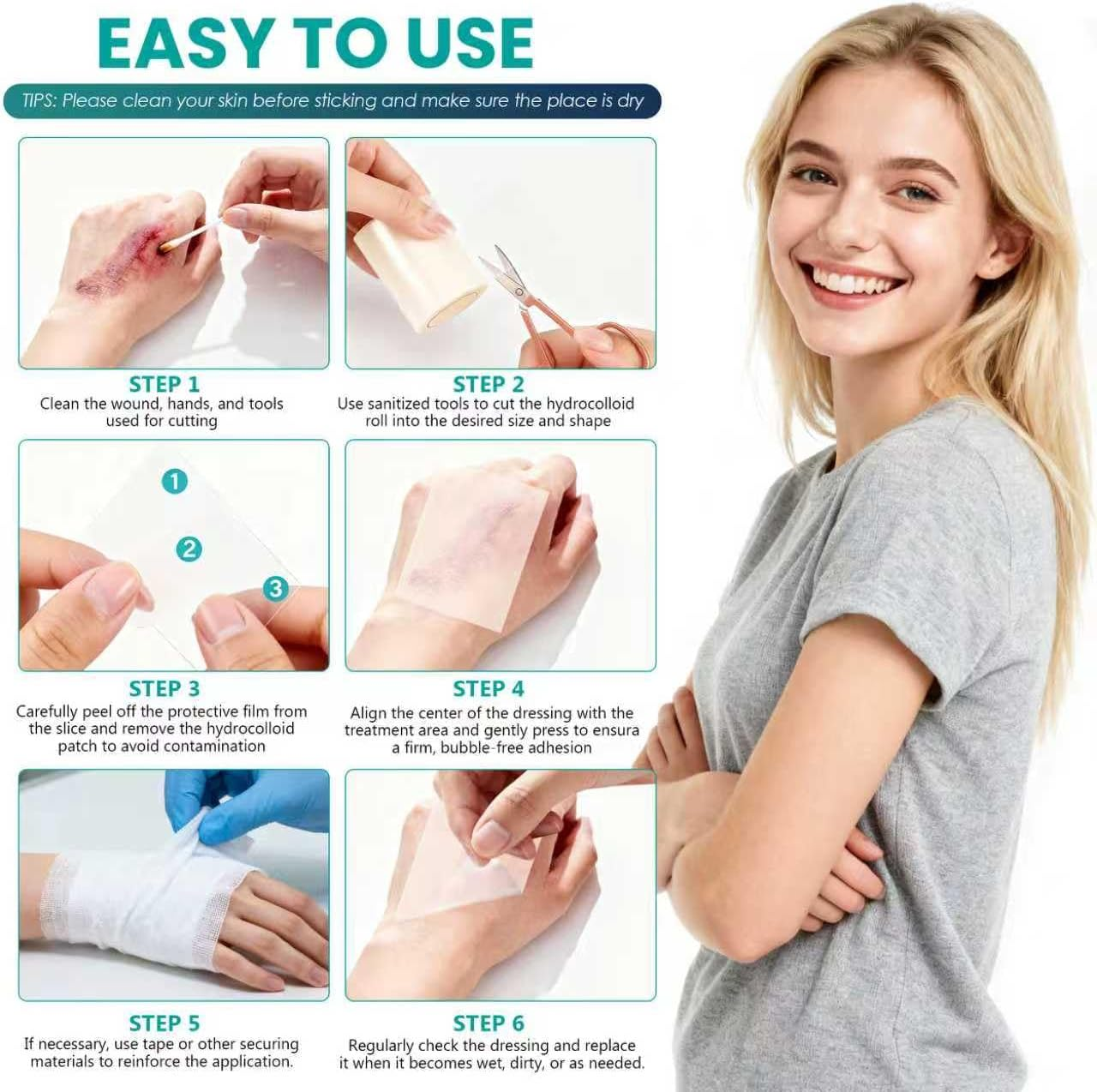 Medical-Grade Hydrocolloid Roll for Wound Care: 5Cm &times; 3.6M Hydrocolloid Bandages, Cut-To-Size Self-Adhesive Patch Dressing, Waterproof & Ultra Absorbent Tape for Burns, Blisters, Acne, First Aid Kit