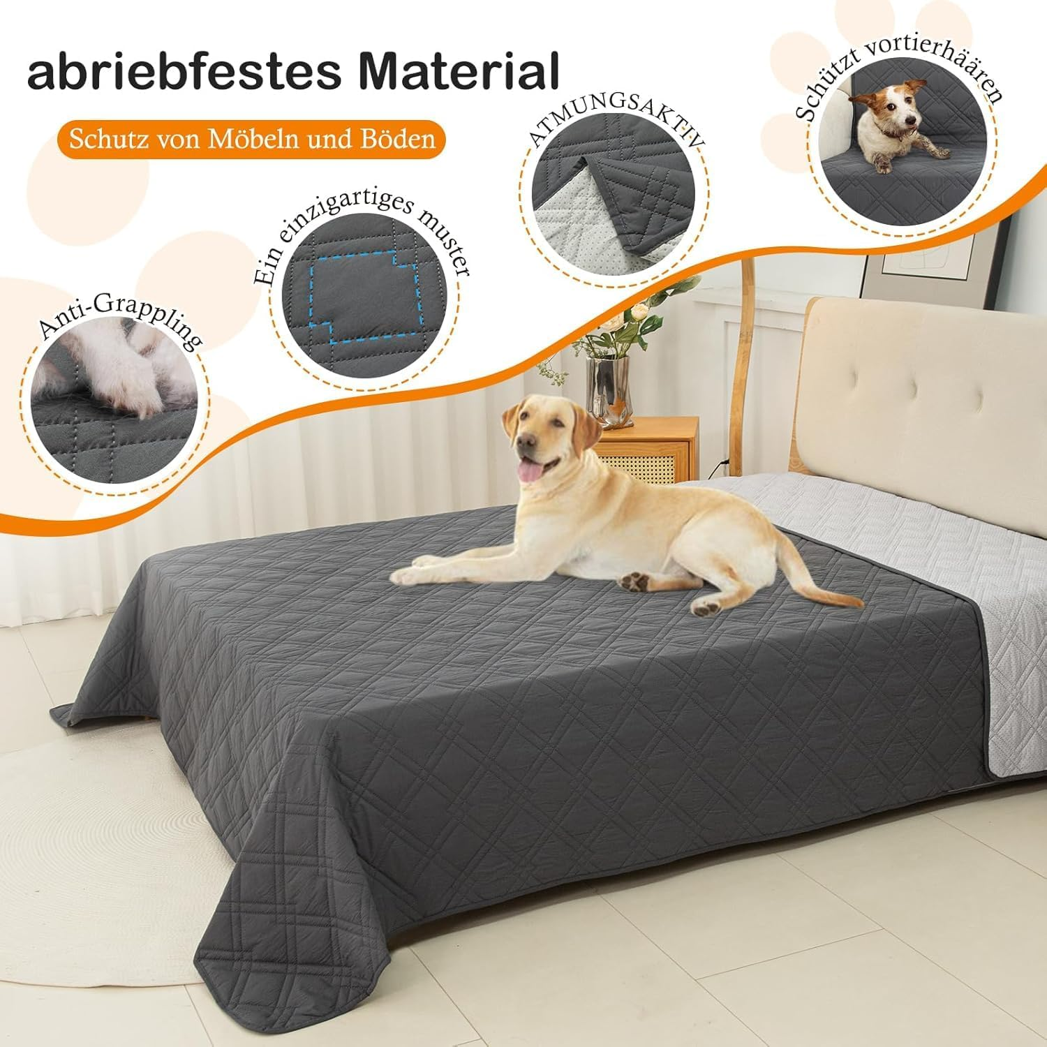 GYURO 100% Waterproof Dog Blanket, Large Washable Dog Blanket with Non-Slip Backing, Can Protect Furniture Bed Sofa (Grey, 77 X 178 Cm) image number 2