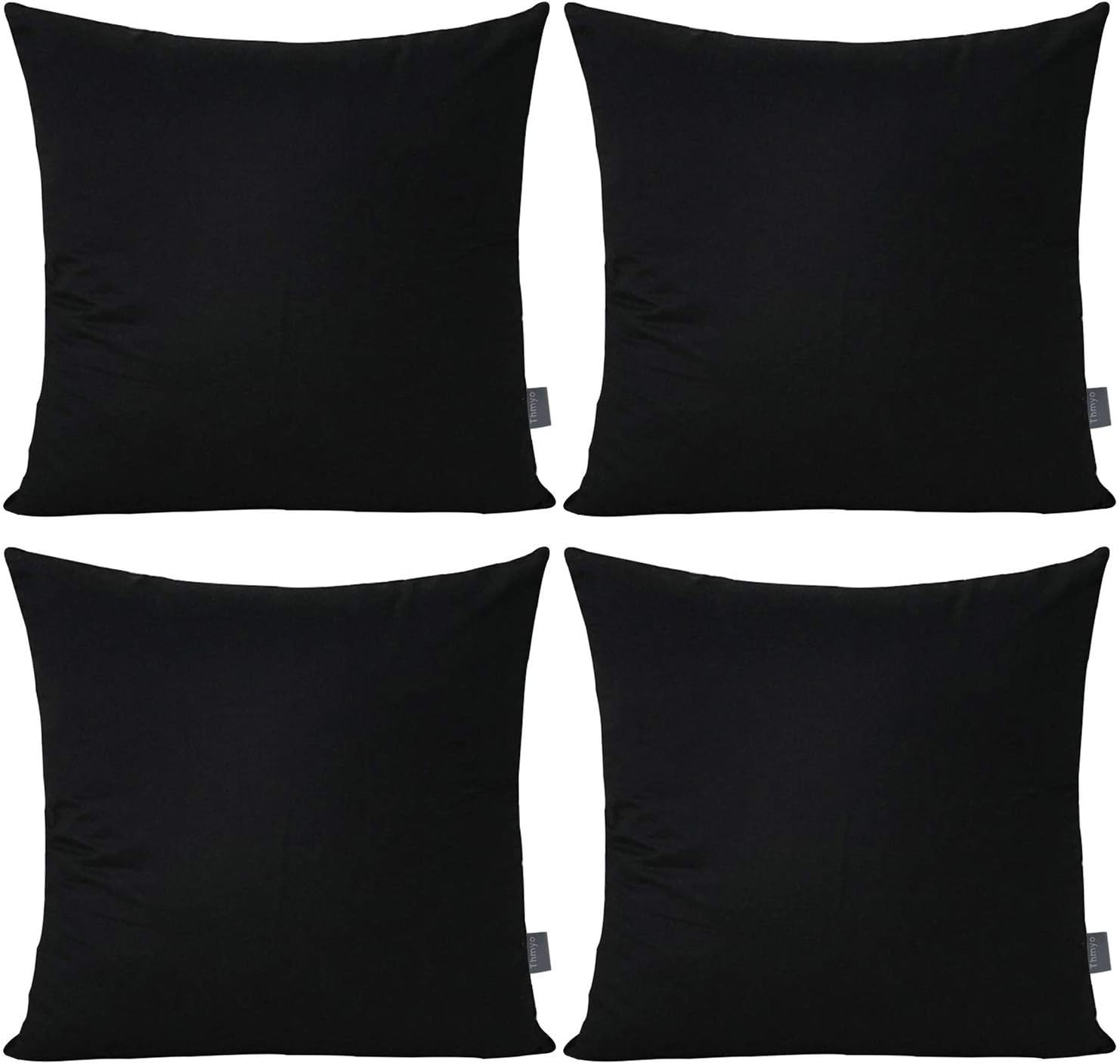 4-Pack Cotton Comfortable Solid Decorative Throw Pillow Case Rectangle Cushion Cover Pillowcase for Lumbar (Cover Only,No Insert) (12X20Inch/30X50Cm, Black)