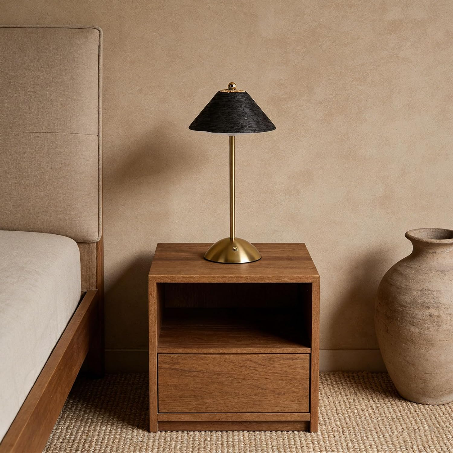 Dpofirs Boho Rattan Table Lamp, LED Rechargeable Reading Lights Night Light, 3 Color Touch Control Bedside Lamps for Nightstand, Bedroom, Living Room, 1200Mah (Black) - Green image number 3