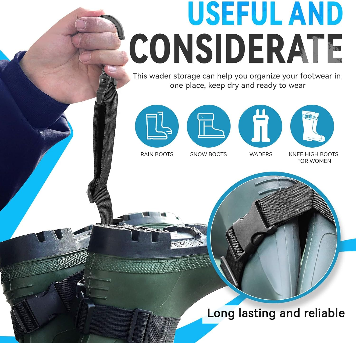 3 Pcs Fishing Wader Boot Hanger, Adjustable Strap Wader Hangers Boot Hanger Boot Hooks Boot Straps, Boot Drying Rack for Hanging Belts, Drying Boots, Fishing Boots image number 2