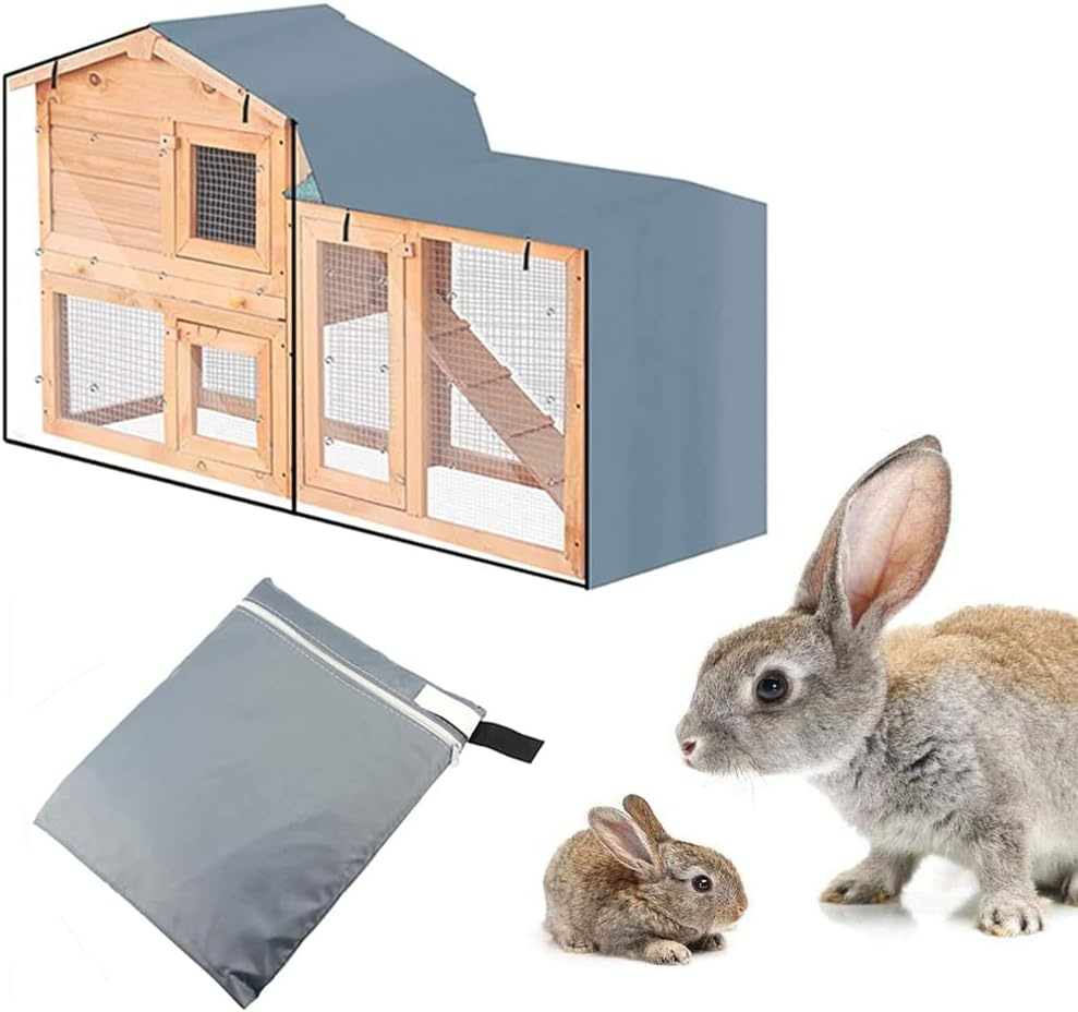 Bunny Hutch Cover COOSOO Triangular Dust-Proof Rabbit Cage Cover 420D Oxford Waterproof Dust Proof Pet Cage Cover with Zippers Poultry Cage Accessory Rabbit Cage Cover for Backyard Garden Winter (147&times;52&times;86Cm, Gray) image number 3