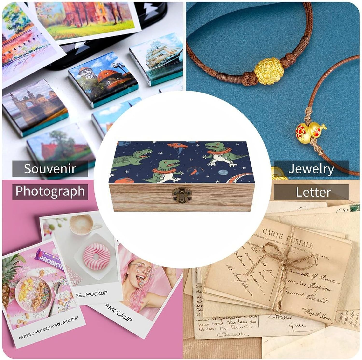 Dinosaur Rocket Wooden Box Wood Wedding Keepsake Boxes with Lids Small Decorative Boxes Lightweight Wooden Memory Storage Box for Crafts Keepsakes Jewelry Photo Letter Storage image number 6