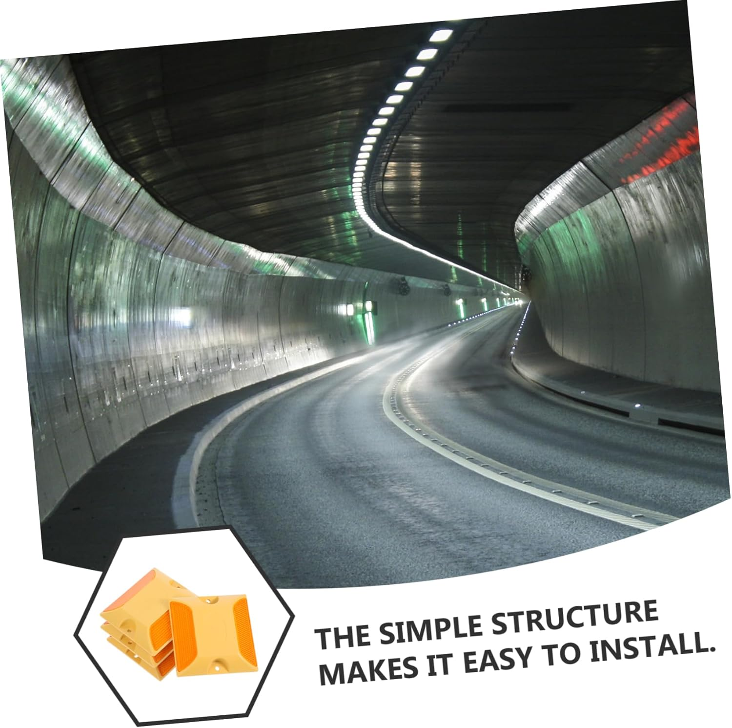 4 Pcs Yellow Dual-Sided Reflective Road Studs Abs Raised Pavement Markers for Driveway Entrance Night Visibility Car Safety Markers Outdoor Highway Reflectors image number 4