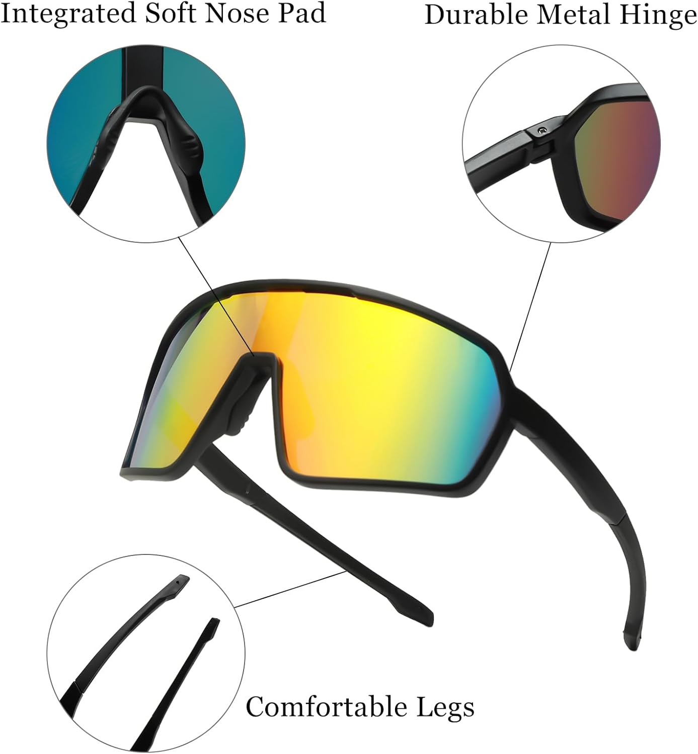 LJCZKA Oversized Sports Sunglasses for Women Men Square Cycling Eyewear for Running Driving Outdoors with UV400 Protection - Black Grey image number 2