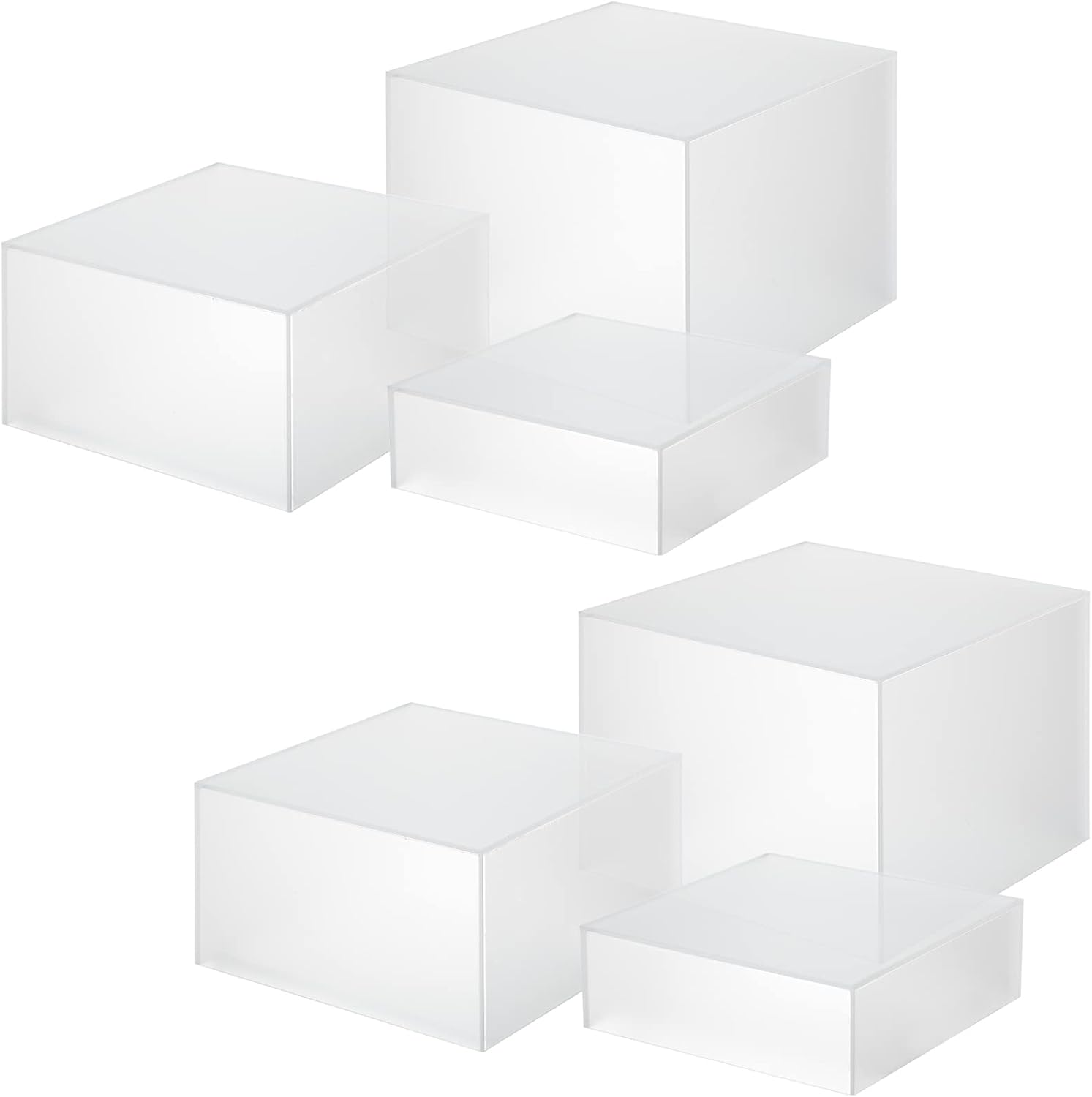 Tuanse 6 Pcs Buffet Risers, Food Risers for Buffet Table, Display Stand for Catering Dessert Collectibles Jewelry Figures Show, 5 Sided Acrylic Cube Display Organizer Nesting Risers(White)
