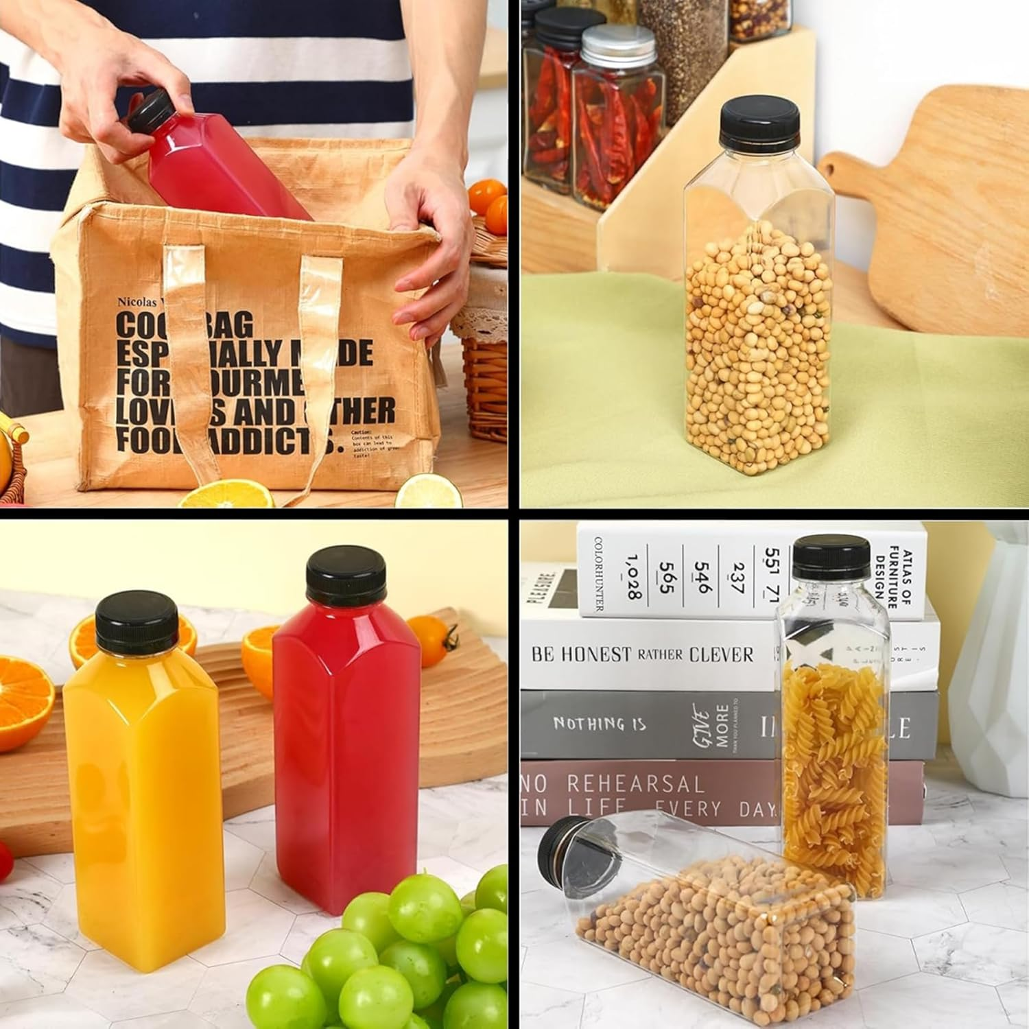 FORYUSE 15Pack 500Ml Plastic Juice Bottles with Caps Clear Reusable PET Containers for Juicing, Milk, Smoothie, Drink with Tamper Proof Lids, Labels, Bottle Brush image number 2