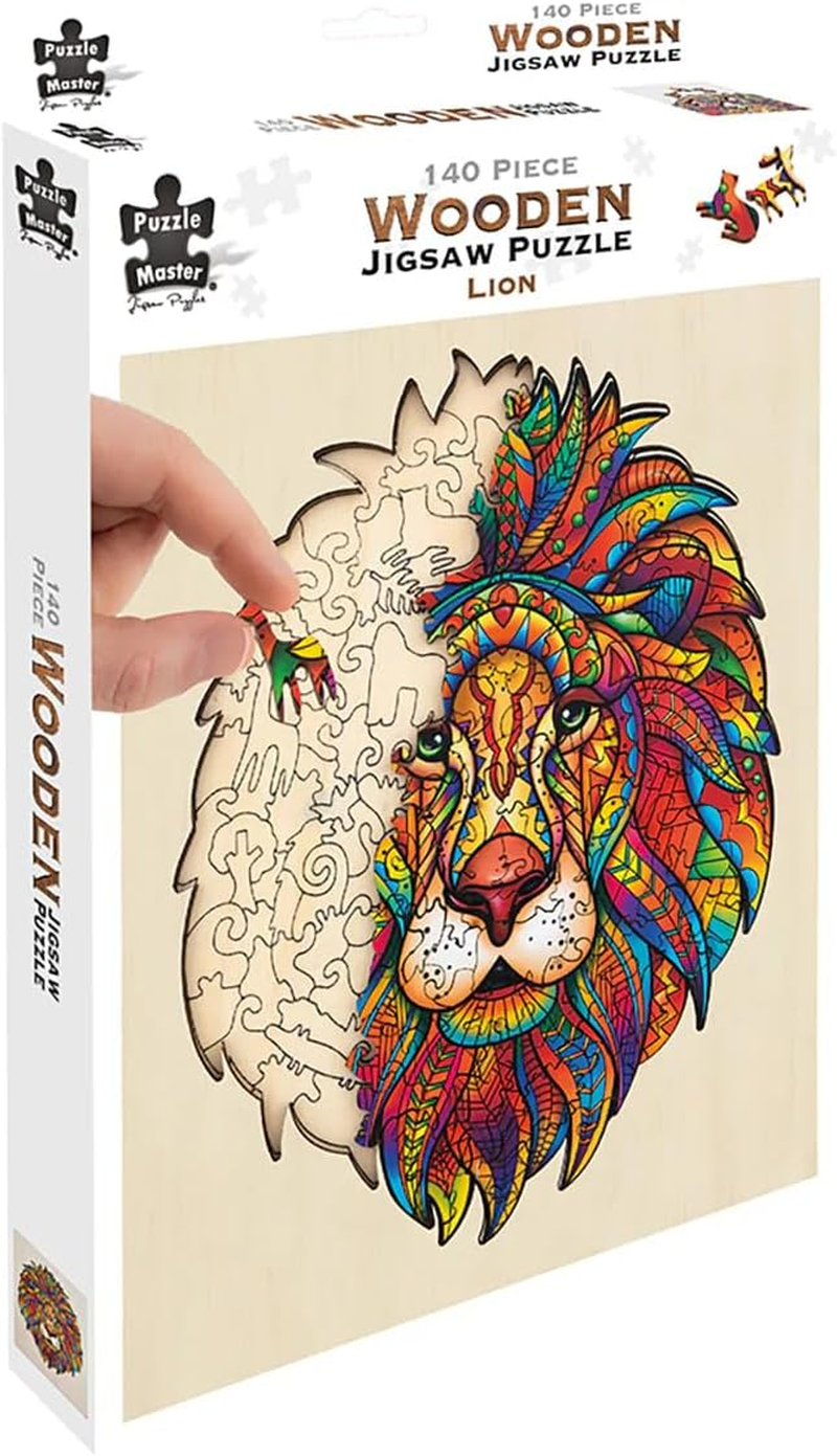 Puzzle Master Wooden Puzzle - Art Jigsaw Wood Cut Puzzle with Display Stand for Adults and Kids - Lion 145-Pieces Set
