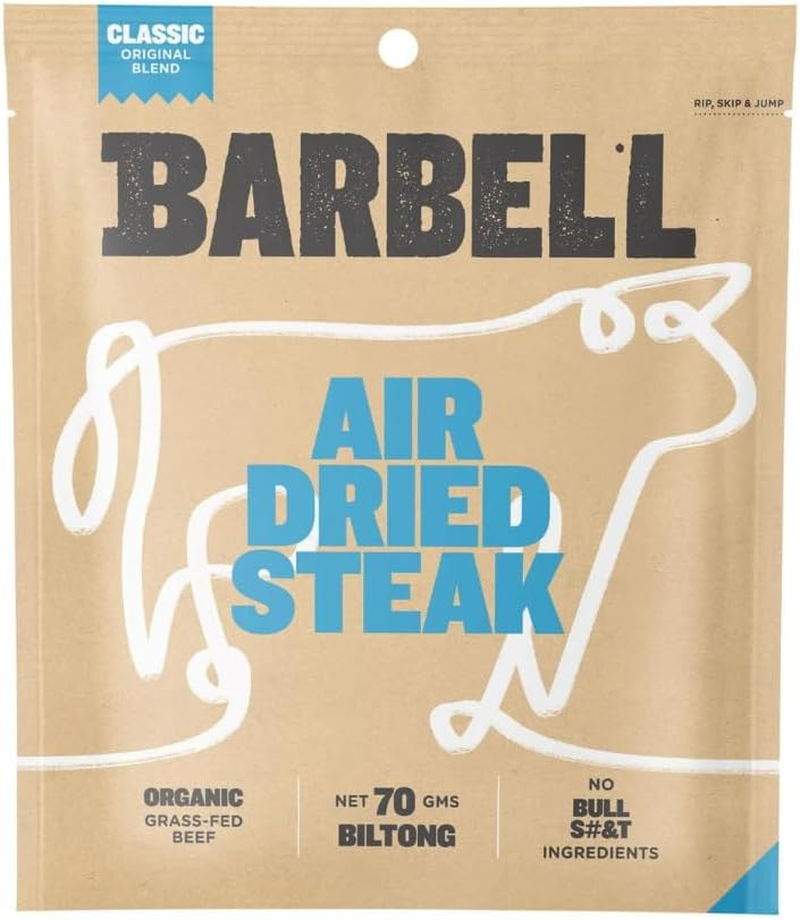 Barbell Biltong Air Dried Steak, Classic, 12X70G Bags, Grass-Fed Beef, High Protein Meat Snack image number 4