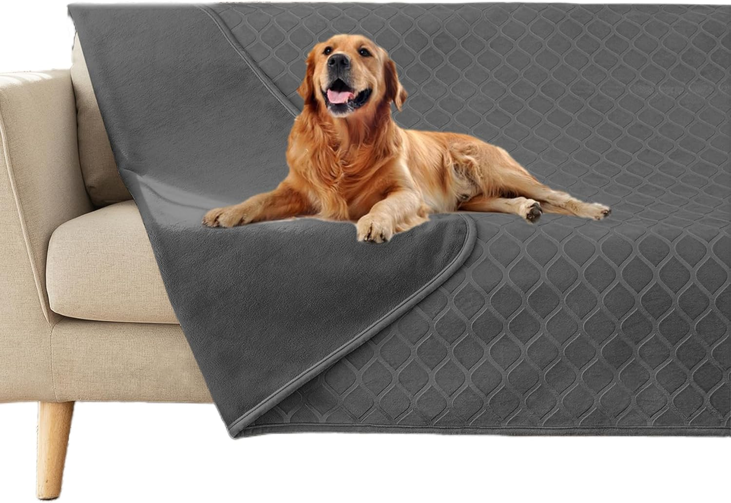 Fuguitex Waterproof Dog Blanket Bed Cover Dog Crystal Velvet Moroccan Fuzzy Cozy Plush Pet Blanket Throw Blanket for Couch Sofa(82 * 102 Inch, Dark Grey+Grey)
