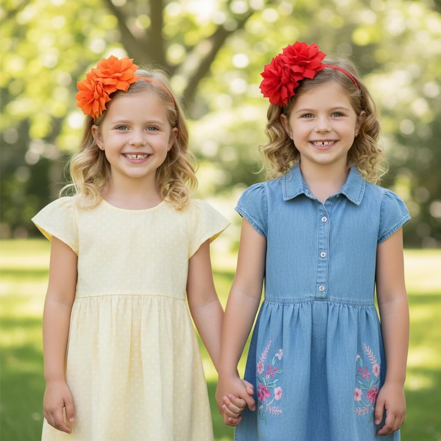 2 Pieces Artificial Flower Headbands Vintage Headband Fascinator for Women Hair Bands Solid Color Hair Accessories for Cocktail Tea Party Hat Decoration (Orange and Red) image number 2