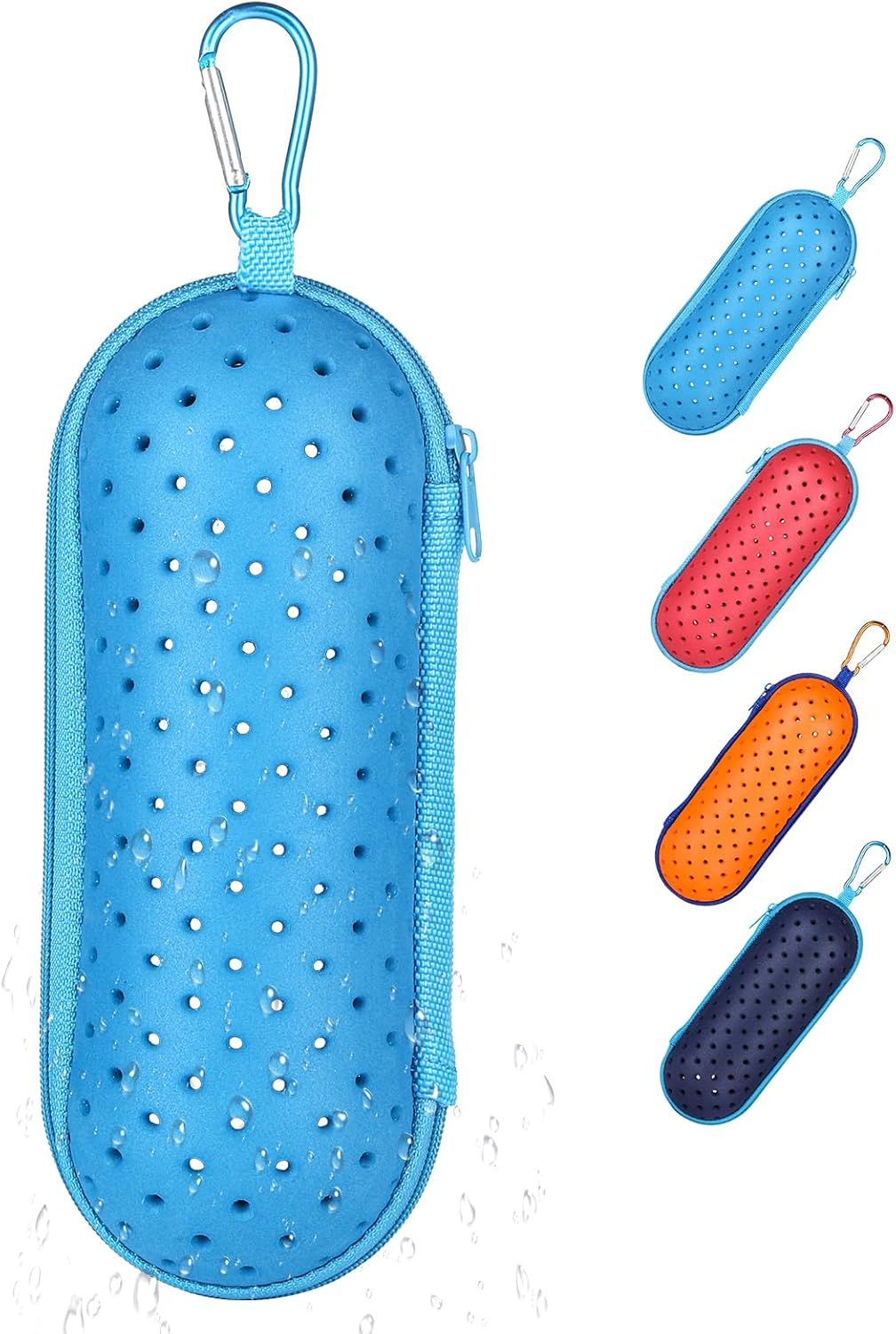 Swim Goggle Case for Swimming Goggles, Portable EVA Carrying Case with Drain Hole Zipper Sunglasses Bag with Clip