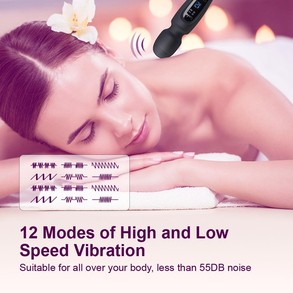 Cordless Wand Massager with 12 Speed Vibration Modes, USB Magnetic Charger, Whisper Quiet, Waterproof, Handheld, Cordless for Neck Shoulder Back Body Massage, Sports Recovery & Muscle Aches - Black image number 6