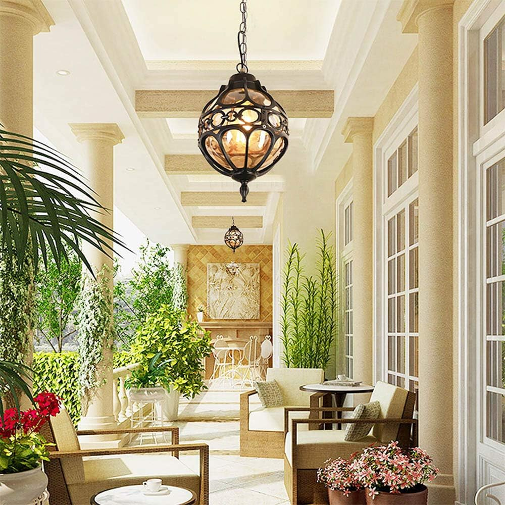 Vintage Outdoor Pendant Light, Metal Globe, 27Cm Height, 60Cm Chain, Waterproofe27,No Light Bulbs Included (Black) image number 6