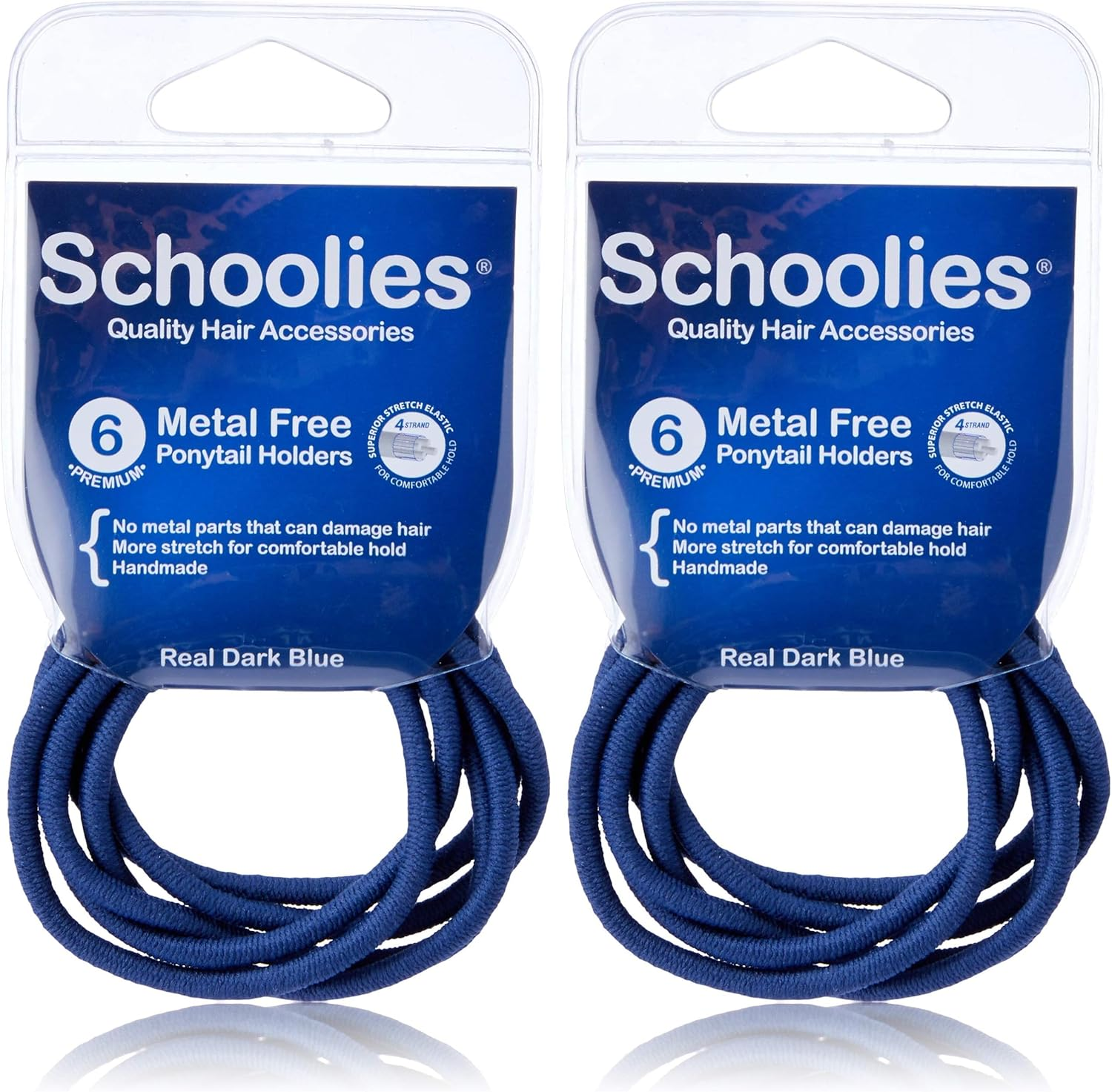 Schoolies Hair Accessories Metal Free Ponytail Holders 6 Pieces, Real Dark Blue (Pack of 2) image number 3