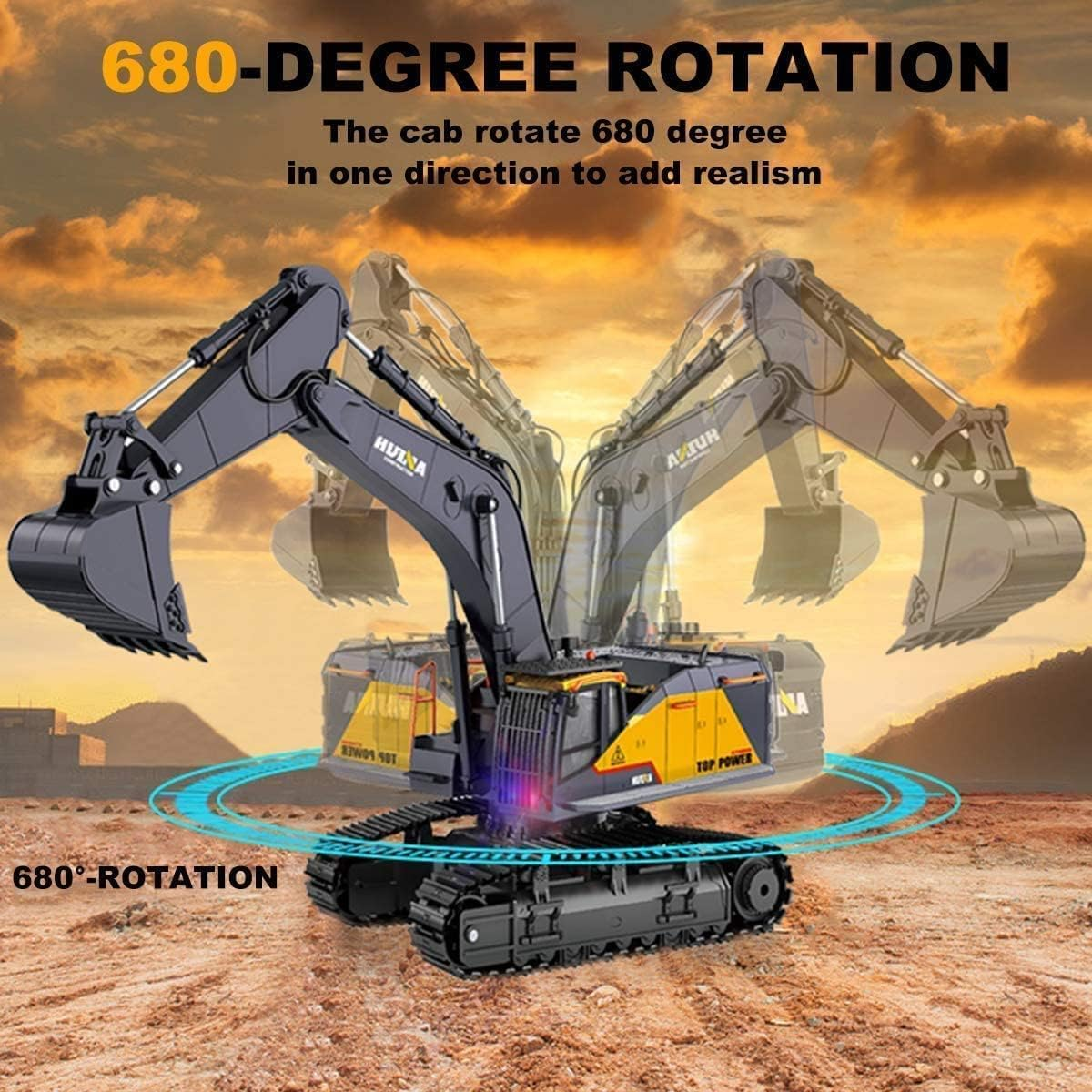Remote Control Excavator Toy 1/14 Scale RC Excavator,22 Channel Metal Shovel RC Construction Vehicles RC Truck with Metal Shovel and Lights Sounds,Boy Toys 8+ Years Old Boys Adults image number 1