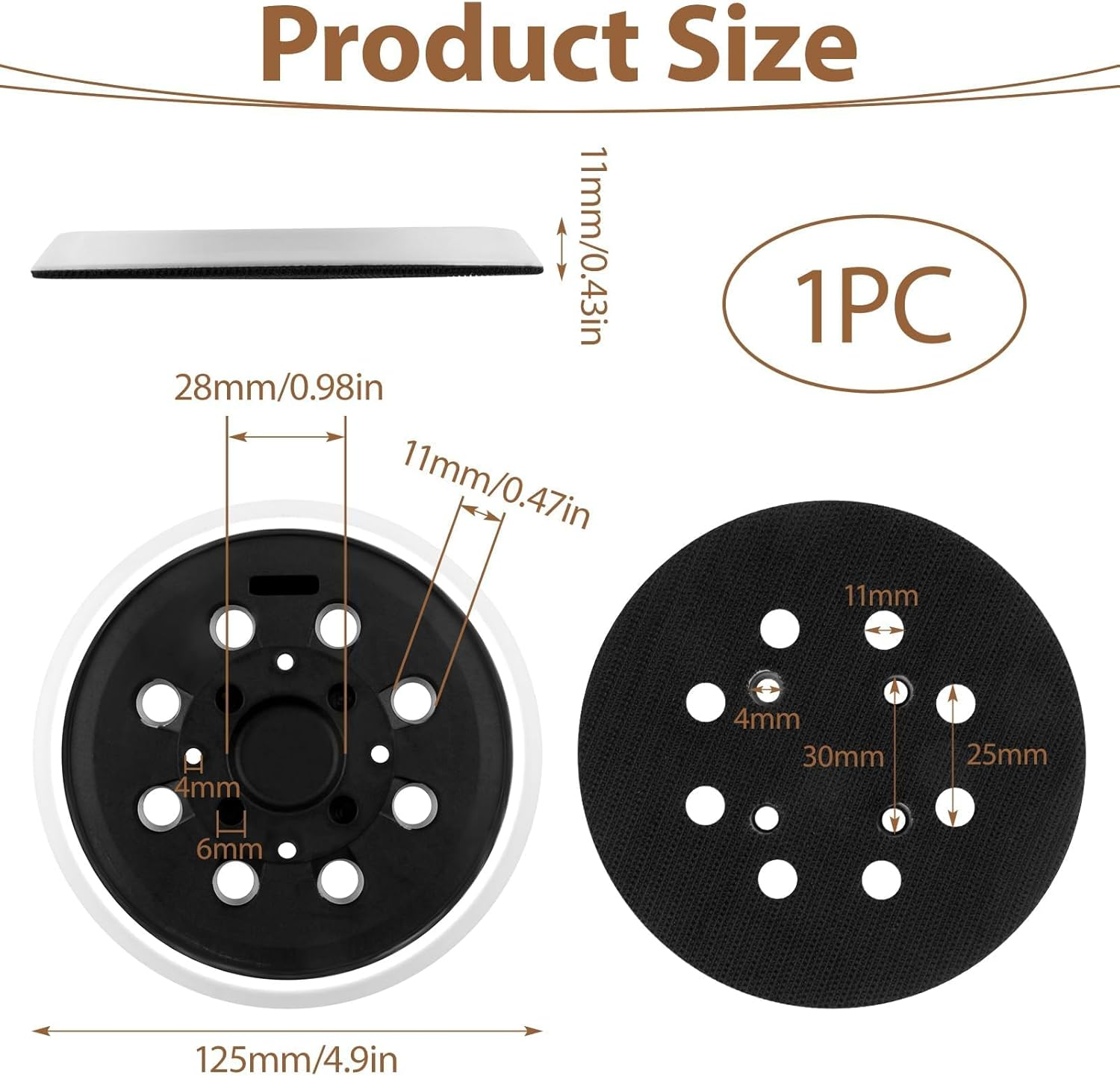 5 Inch 8 Hole Sander Backing Pad for Bosch PEX 300/400 AE 4000AE Advancedorbit 18, 125Mm Replacement Random Orbit Sanding Interface Pad, Hook and Loop Sanding Discs for Smooth Finishing image number 5