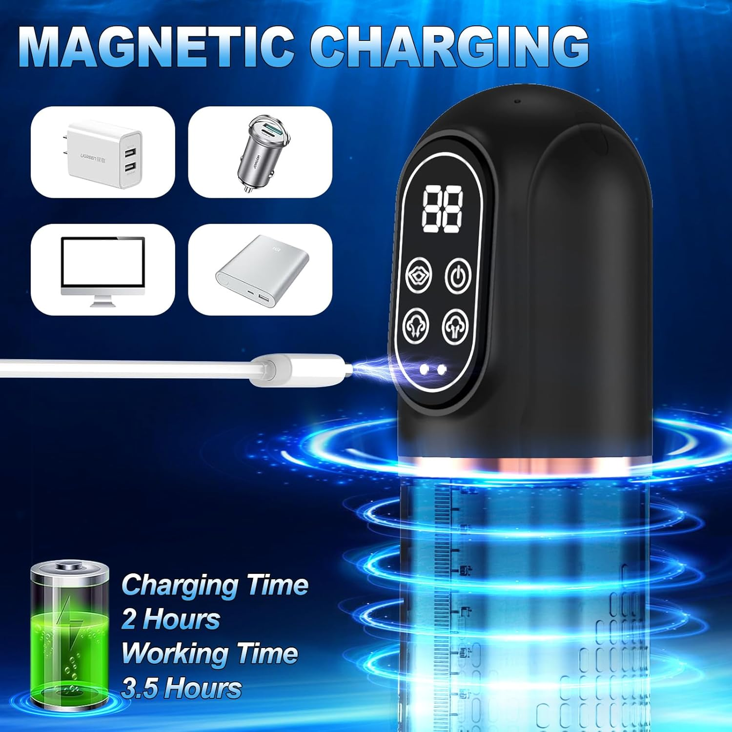 Electric Penis Pump Male Masturbators, Air Water Pump with 4 Pressure & 3 Training Modes, 3 in 1 Waterproof Automatic Vacuum Penis Enlarger, with 6 Penis Rings, Sex Toys for Men Shower, Bathtub & Pool