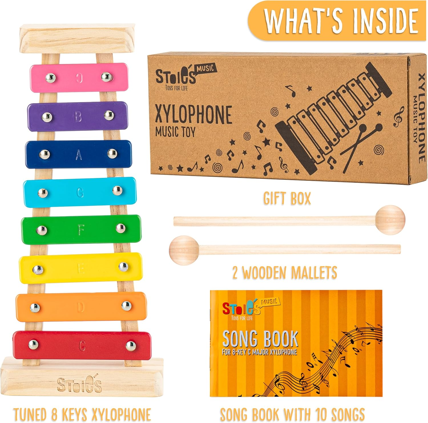 Stoie'S Rainbow Wooden 8 Notes Xylophone for Kids and Toddlers, Tuned C-Key Xylophone with Mallets and Music Songbook, Kids Musical Instrument Educational Montessori Toy