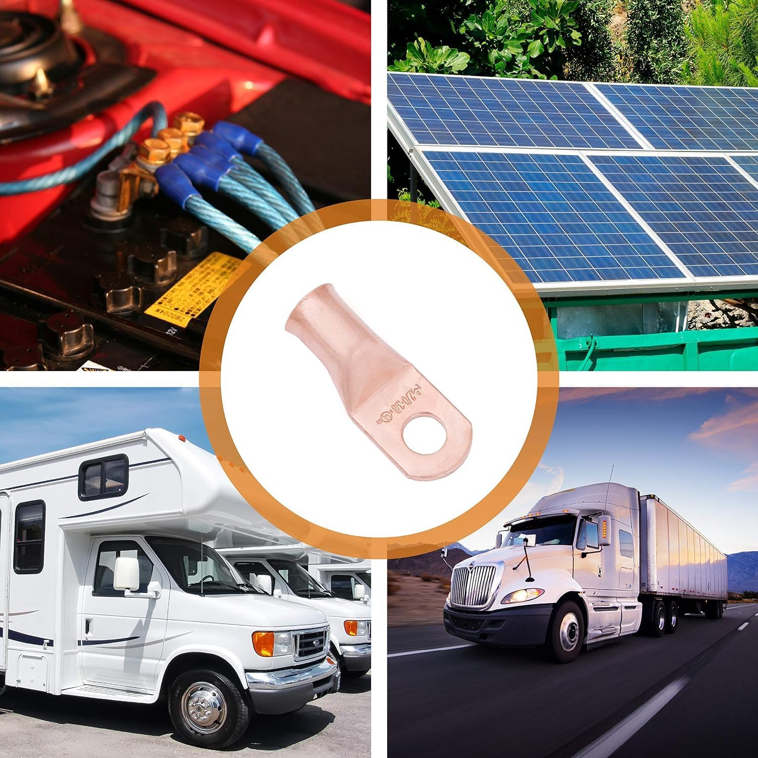 SELTERM UL Listed Marine Grade American Wire Gauge Lugs, Battery Cable Ends, Tin Plated Copper Eyelets, Tubular Ring Terminals, Closed End Crimp Connectors &mdash; 8 AWG (10 Mm&sup2;) to 250 MCM (150 Mm&sup2;) image number 4