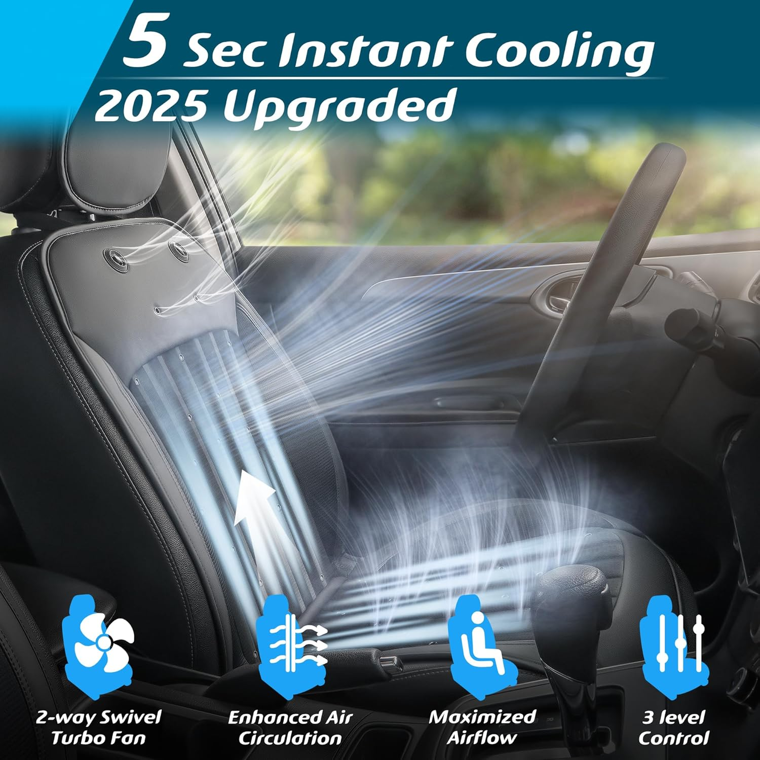 Paffenery 2025 Upgraded Cooling Car Seat Cover Front Seat, 12V-24V Ventilated Cooling Car Seat Cushion, Cooled Seat Cover for Car SUV Truck Universal Fit, Fashion Black - Fashion Beige image number 6