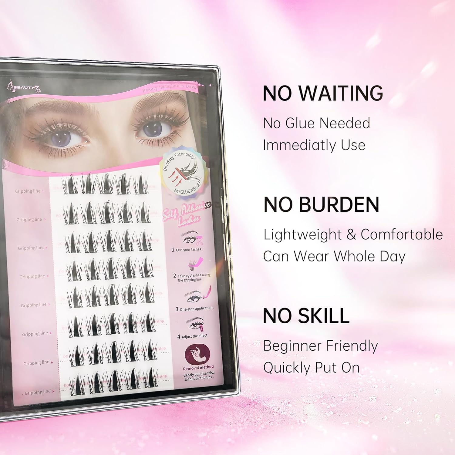 Beauty7 Self-Adhesive Eyelashes Clusters Lash Press on Reusable Self-Adhesive Eyelash Clusters No Glue No Remover 1 Step Lashes Pre Glued Cluster Lashes (Peacock Plume) image number 2