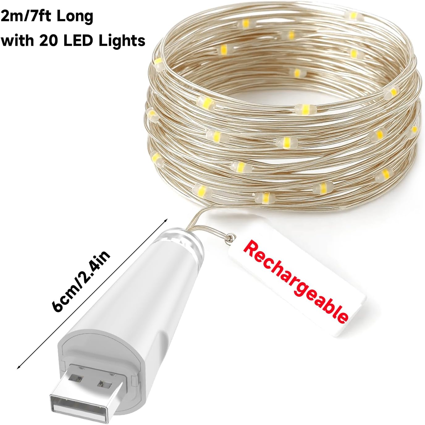 OUSMIN 20 LED Rechargeable Fairy Lights Battery Operated Mason Jar Wedding Table Decoration Christmas image number 2