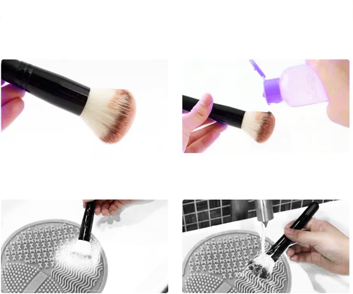 Silicone Makeup Brush & Sponge Cleaner - Cosmetic Brush Cleaning Mat, Powder Puff (Purple & Gray) image number 1