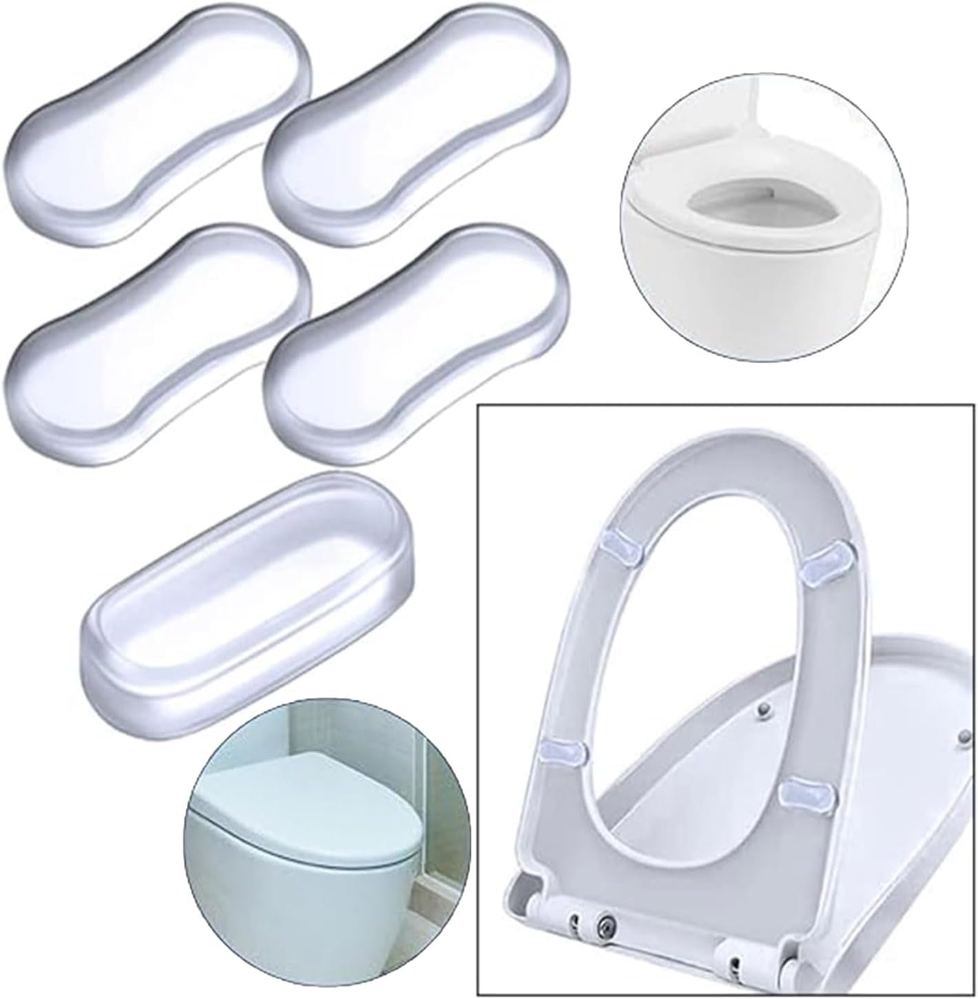 Roczential 5 Pack Toilet Seat Bumper Replacement Kit Silicone Toilet Seat Buffer Transparent Toilet Lid Rubber Pad for Home, Hotels, School Bathroom Toilet image number 6
