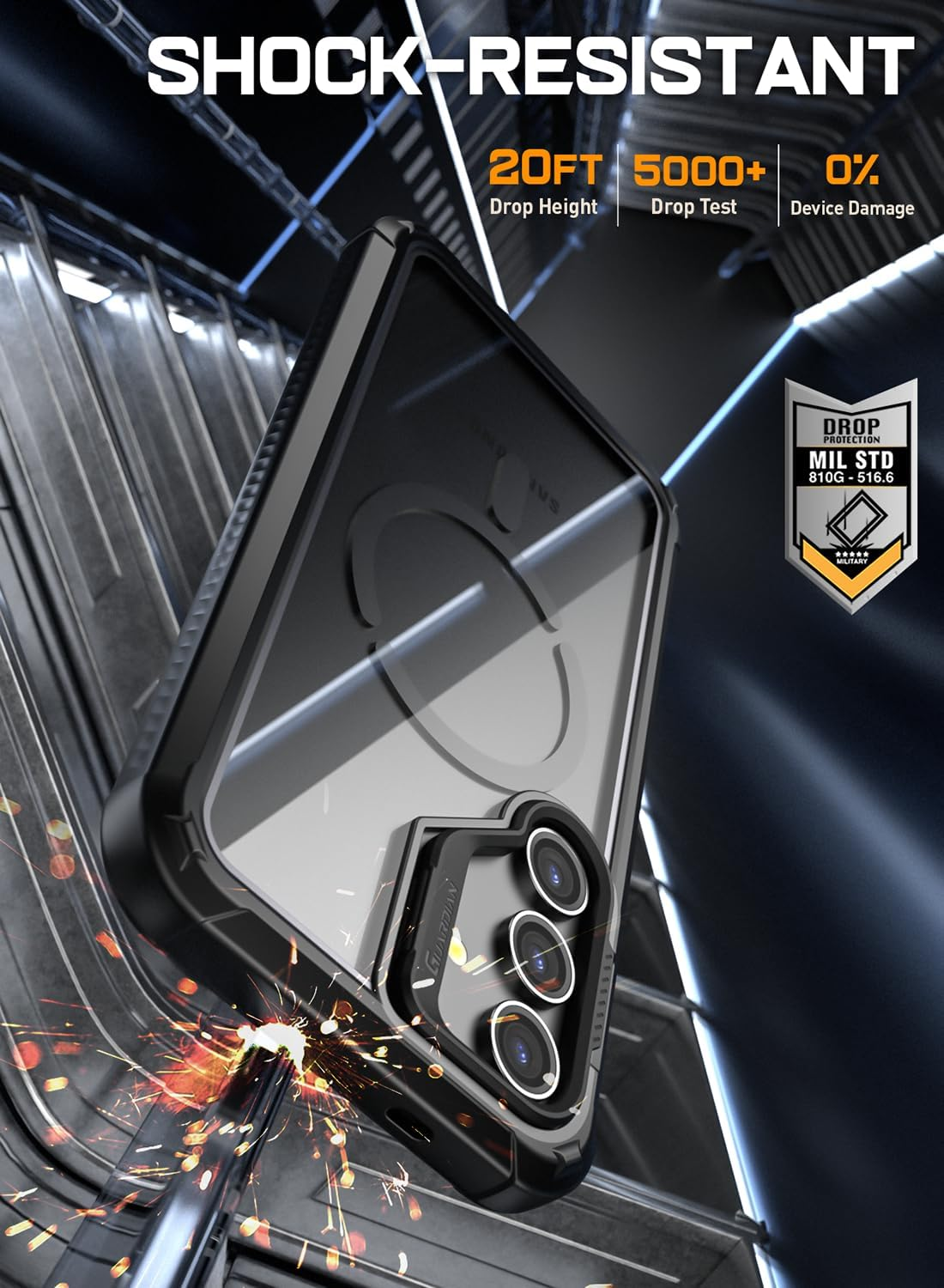 Poetic Guardian Case for Samsung Galaxy S24+ plus 6.7", [Built-In Camera Stand] [Screen Protector Work with Fingerprint ID] Full Body Shockproof Protective Rugged Clear Cover, Black/Clear - Black image number 5