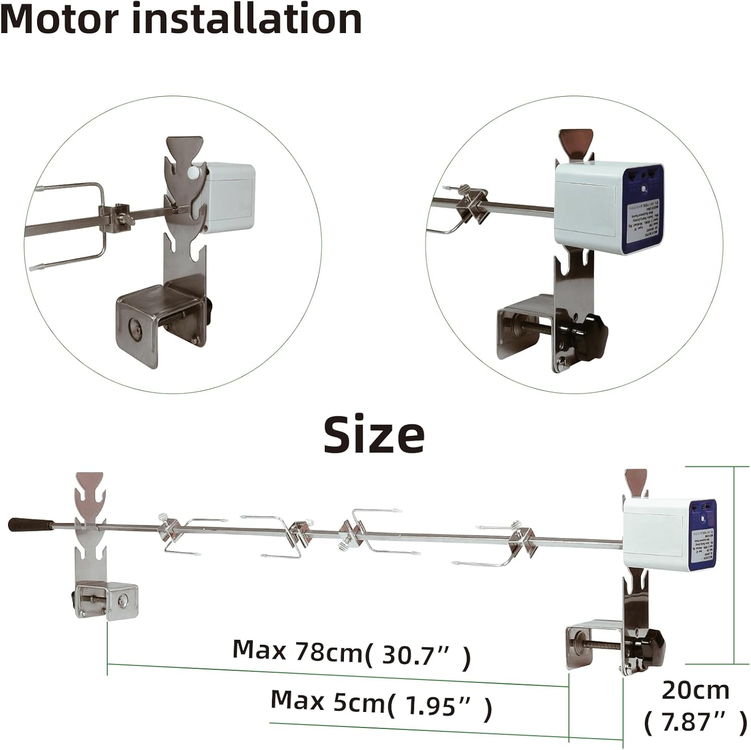 Universal Replacement Rotisserie Kit USB AAA Batteries DC 5V Quick Install Portable Spit Grill Outdoor Camping BBQ Heights Adjustable Length Cooking Tool Roaster Accessories Chicken(90-D)