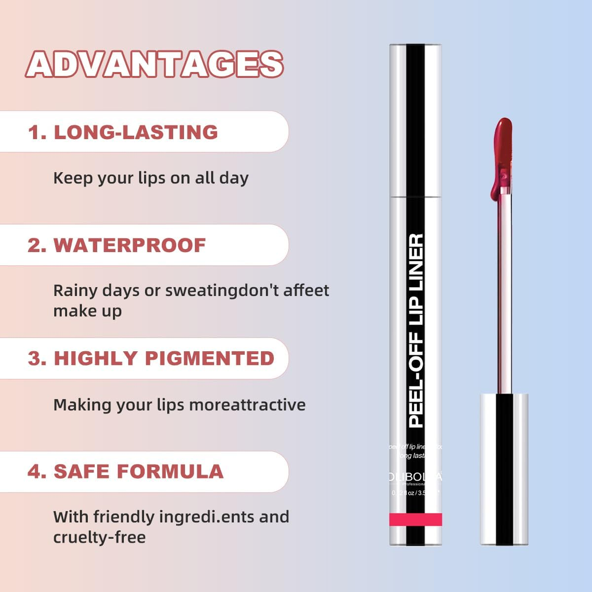 Peel off Lip Liner Stain Long Lasting Waterproof Peel off Lip Tint for Women Girls, Detachable Lip Liner Pencil Waterproof Transfer-Proof, Highly Pigmented Color Finish Lip Tint Stain (00#Berry, M) - 02Coffee image number 5