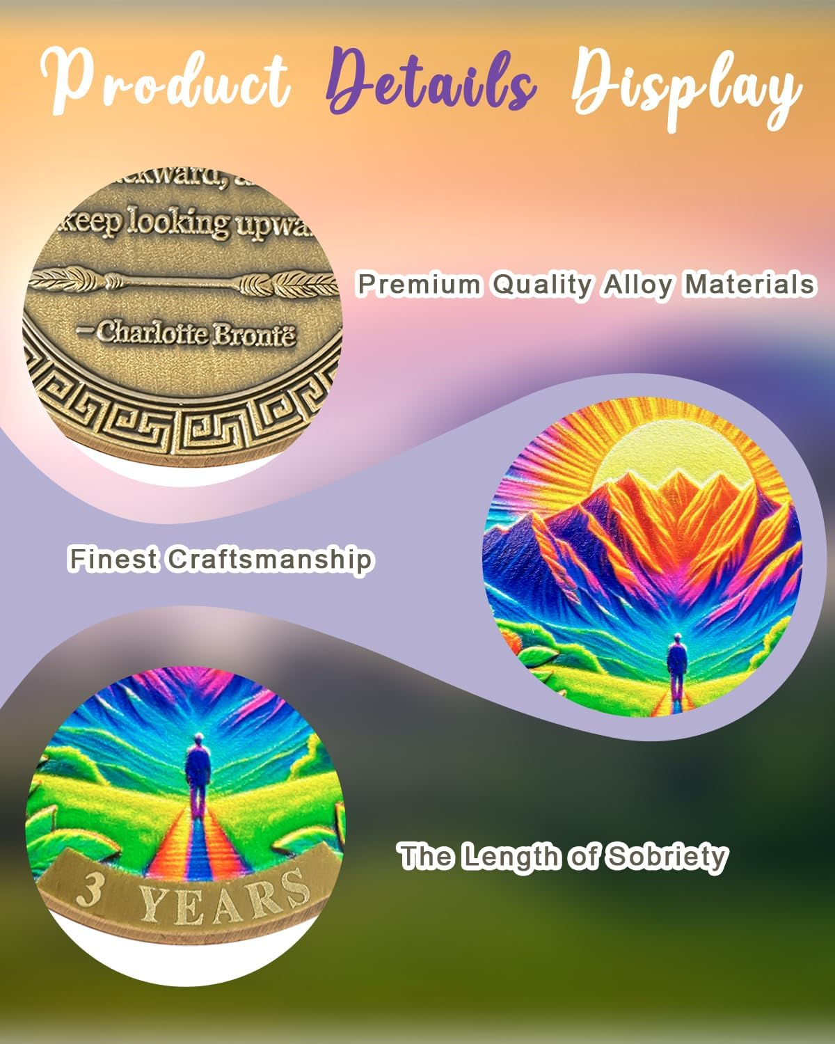 CHURYUML 3 Year Original Sobriety Coin Three Year Sober Chip Non-Religious AA Coins Recovery Anniversary Medallions Sobriety Gifts for Women Men Alcoholics Anonymous Addiction Recovery Gift image number 5