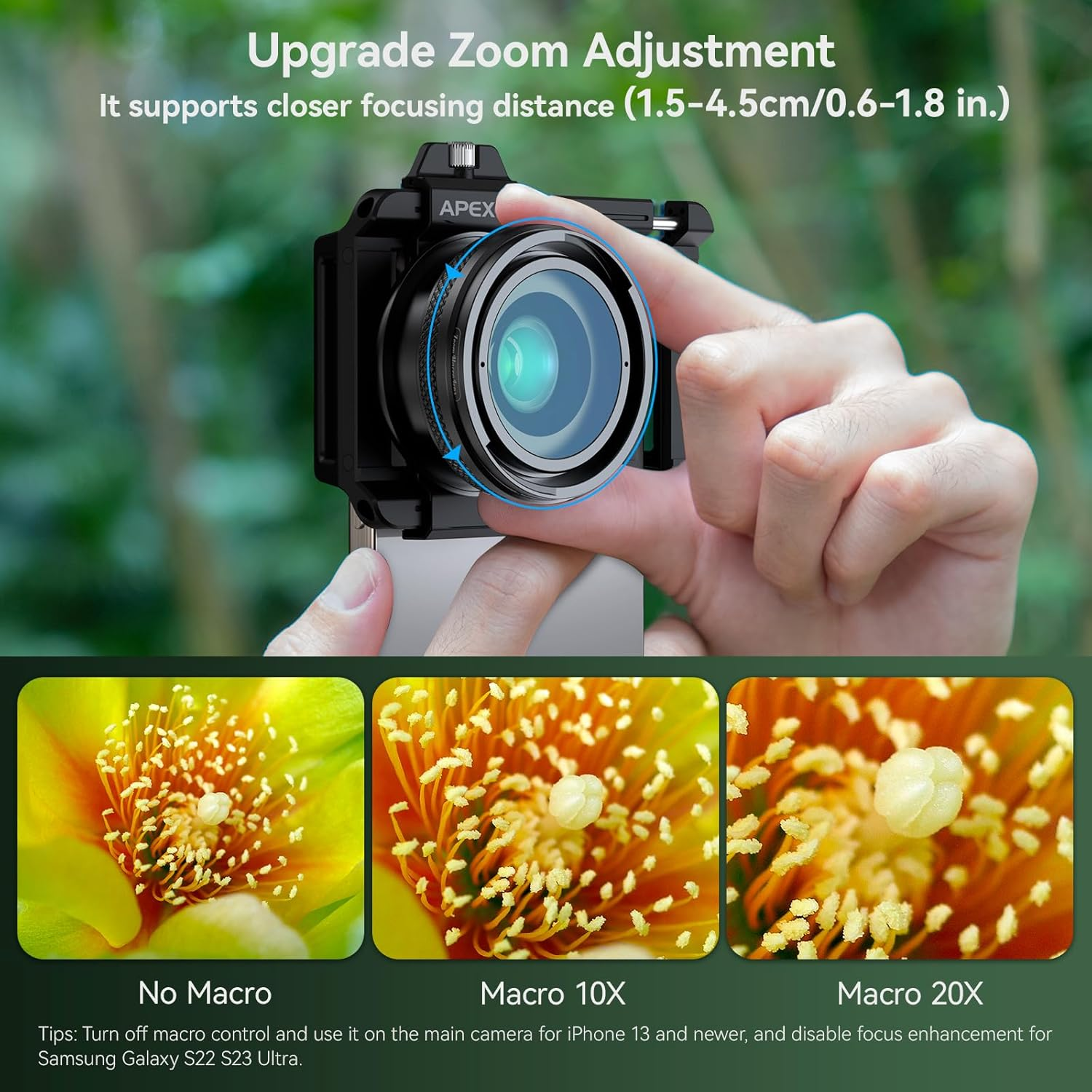 Apexel 10-20X Zoom Macro Phone Lens with Universal Clip, HD Macro Photography Lens for Iphone Android Phone image number 6
