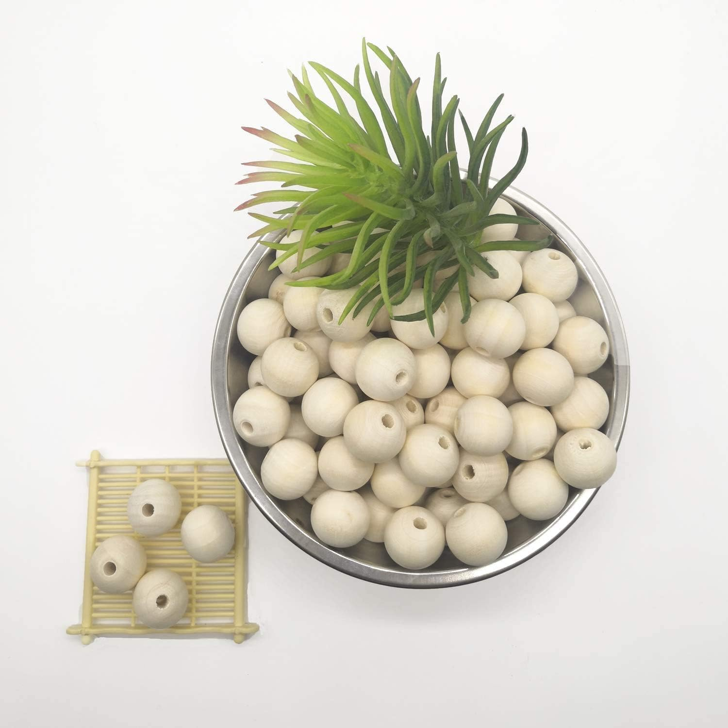 Natural Wood Beads 215Pcs 20Mm Unfinished round Wooden Loose Beads Wood Spacer Beads for Craft Unfinished Wood Beads for Garland Macrame Farmhouse Decor image number 4