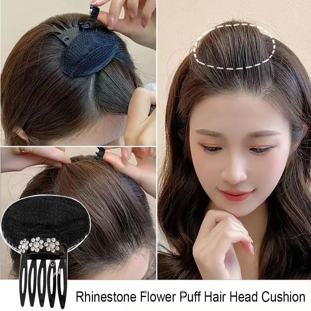 MIVES 4Pcs Rhinestone Flower Puff Hair Head Cushion Invisible Fluffy Hair Pad, Mixed Color, 4 Count image number 1