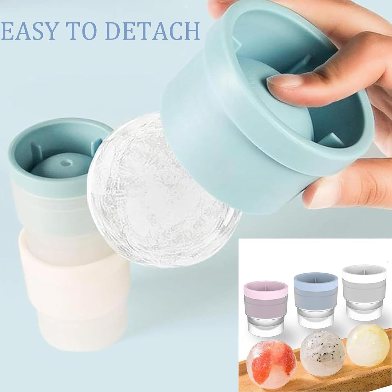 8 PCS round Ice Cube Mold, Ice Ball Mould (4 Blue + 4 White), Reusable Silicone Ice Cube Trays for Freezer, Large Ice Cubes for Whiskey, Cocktails, Coffee image number 2