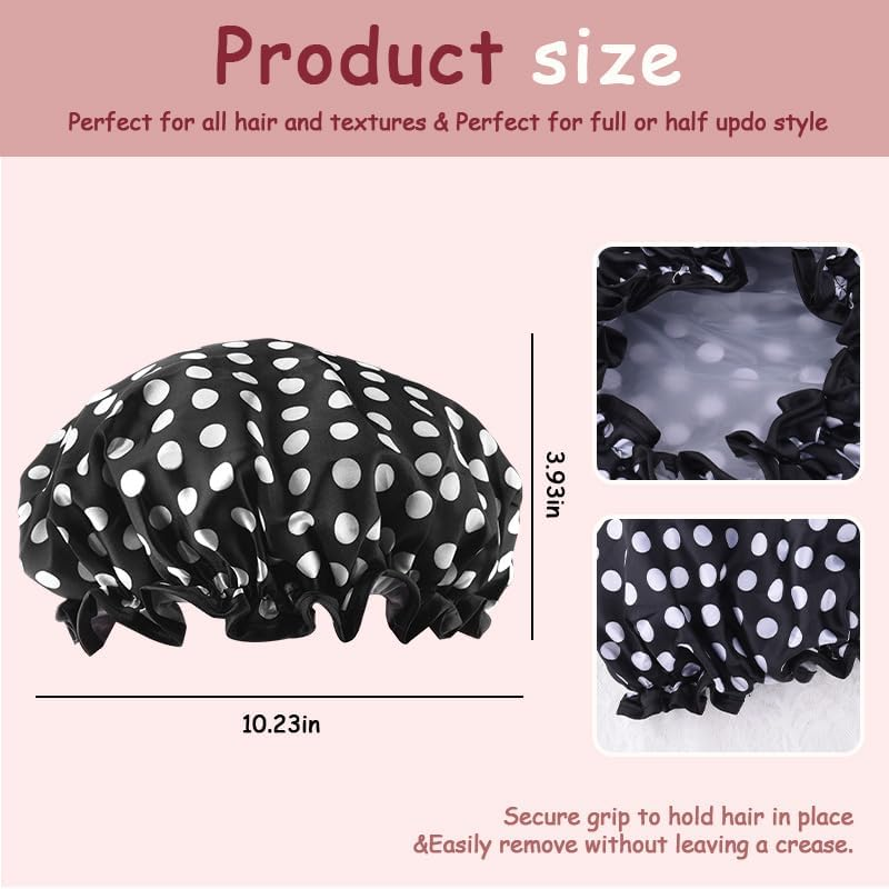 Polka Dot Shower Caps for Women Reusable Waterproof Satin Lined Bathing Caps for Braids Short Long Hair Cap for Shower Bath Large Polka Dots Foldable Travel Showering Cap for Men Women Vintage Fashion - Leopard Print image number 2