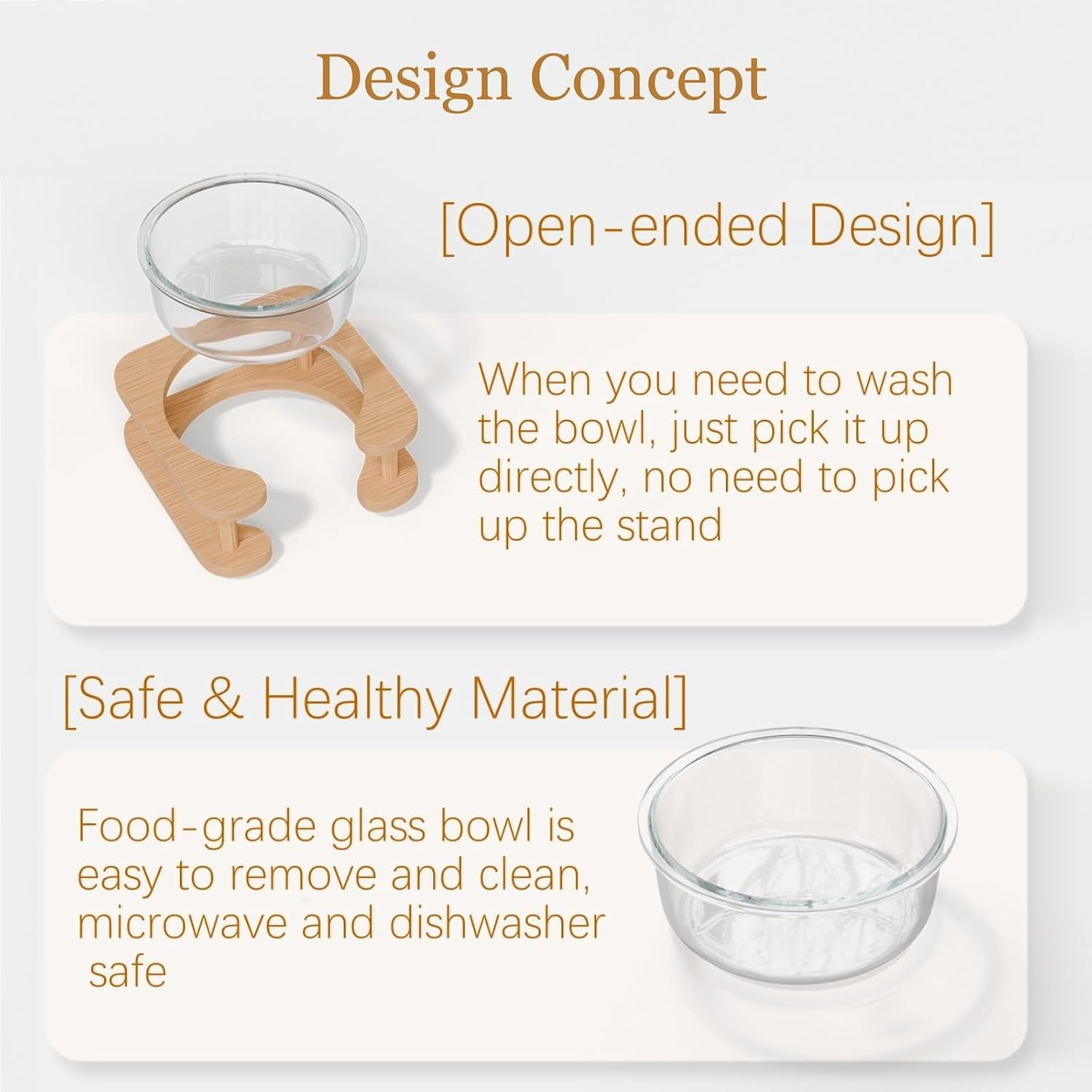 Glass Pet Bowl with Wooden Stand - Raised Comfort Feeding Bowl for Cats and Small Dogs - Transparent Bowl Easy Pick up to Clean image number 3