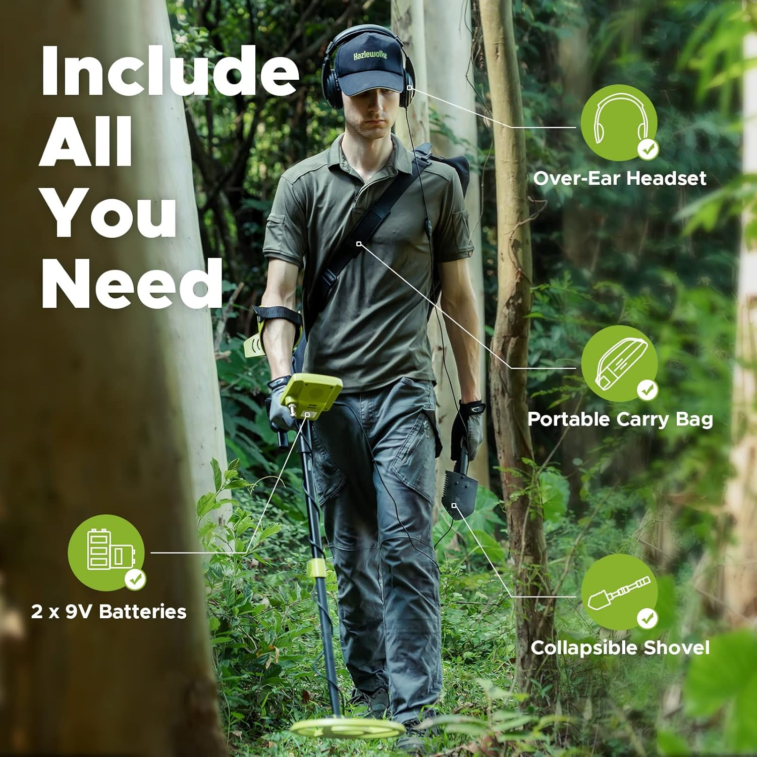 Hazlewolke Metal Detector for Adults, 5 Professional Mode with Higher Accuracy 10&rdquo; Waterproof Coil for Gold Detecting - Green-Rechargeable image number 6