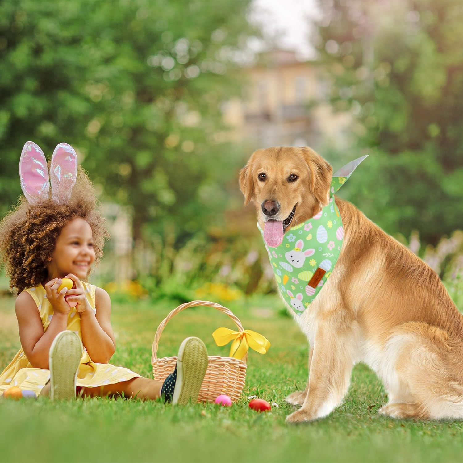 Cooshou Easter Themed Bandanas for Dogs Reversible Dog Scarf Dog Easter Outfits Handmade Easter Dog Bandanas for Small Middle Large Dogs Wear (3PCS)