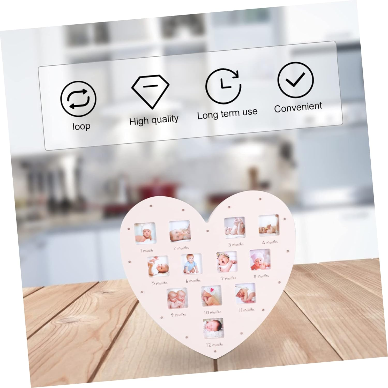 Creative Heart Shape Photo Frame with Light Month First Year Keepsake Frame for Memories Durable Wall Decor