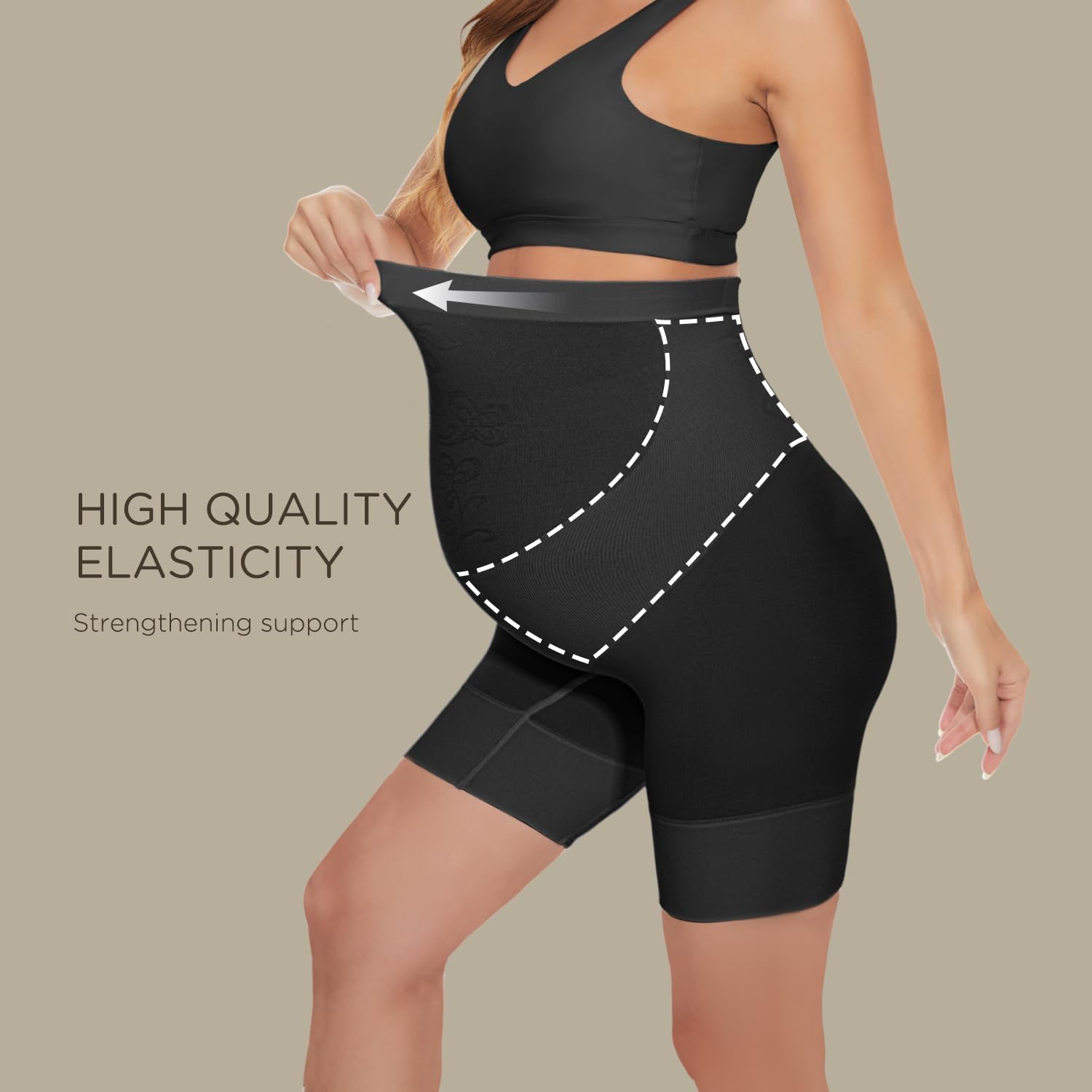 Maternity Underwear over Bump, Womens High Waist Mid-Thigh Pregnancy Shapewear Seamless Boyshorts Panties for under Dresses image number 6