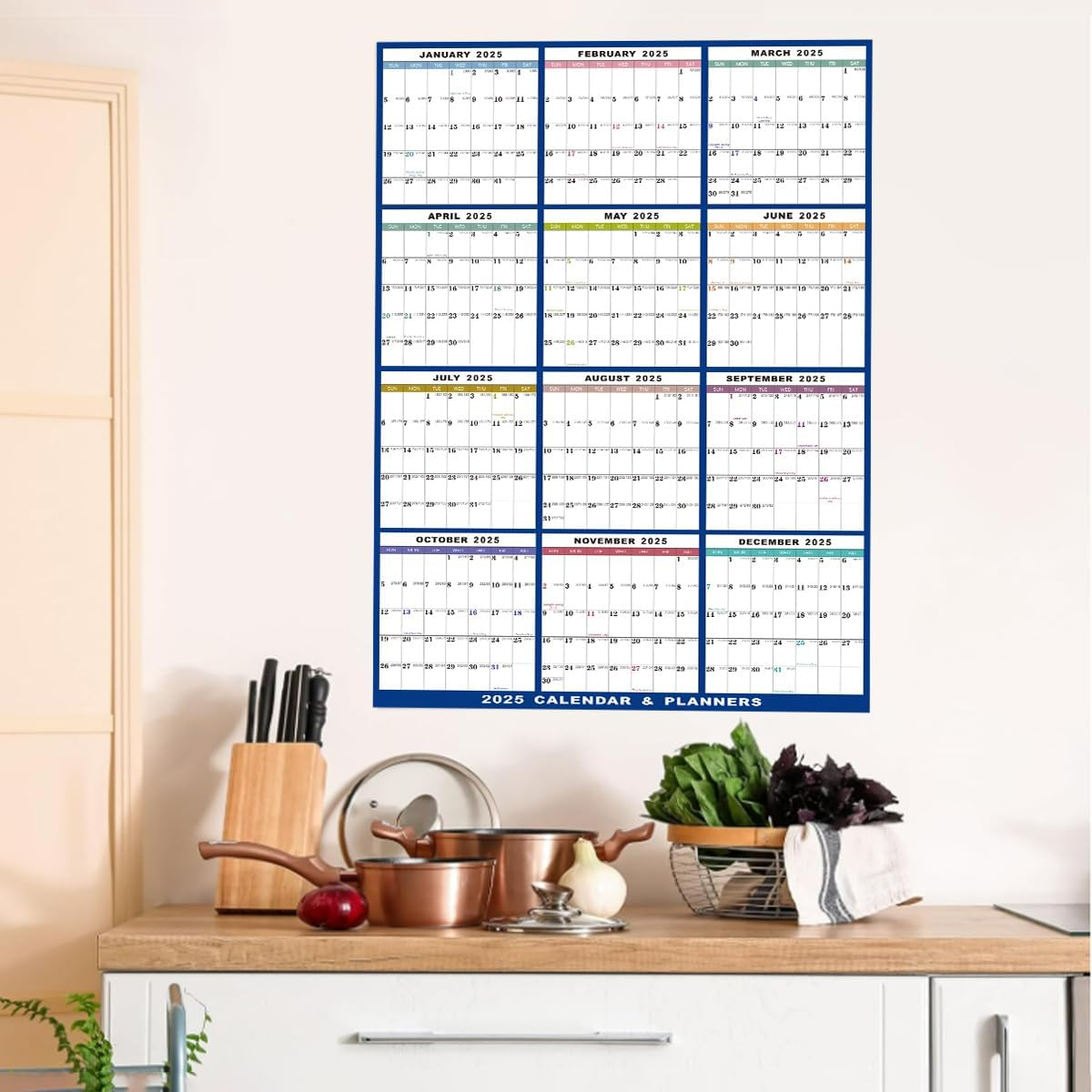 Weforu Dry Erase Calendar, 2025 Yearly Wall Calendar & Planner,35X23 Inch Reusable Laminated Task Organizer, Great for Office Classroom Home image number 2