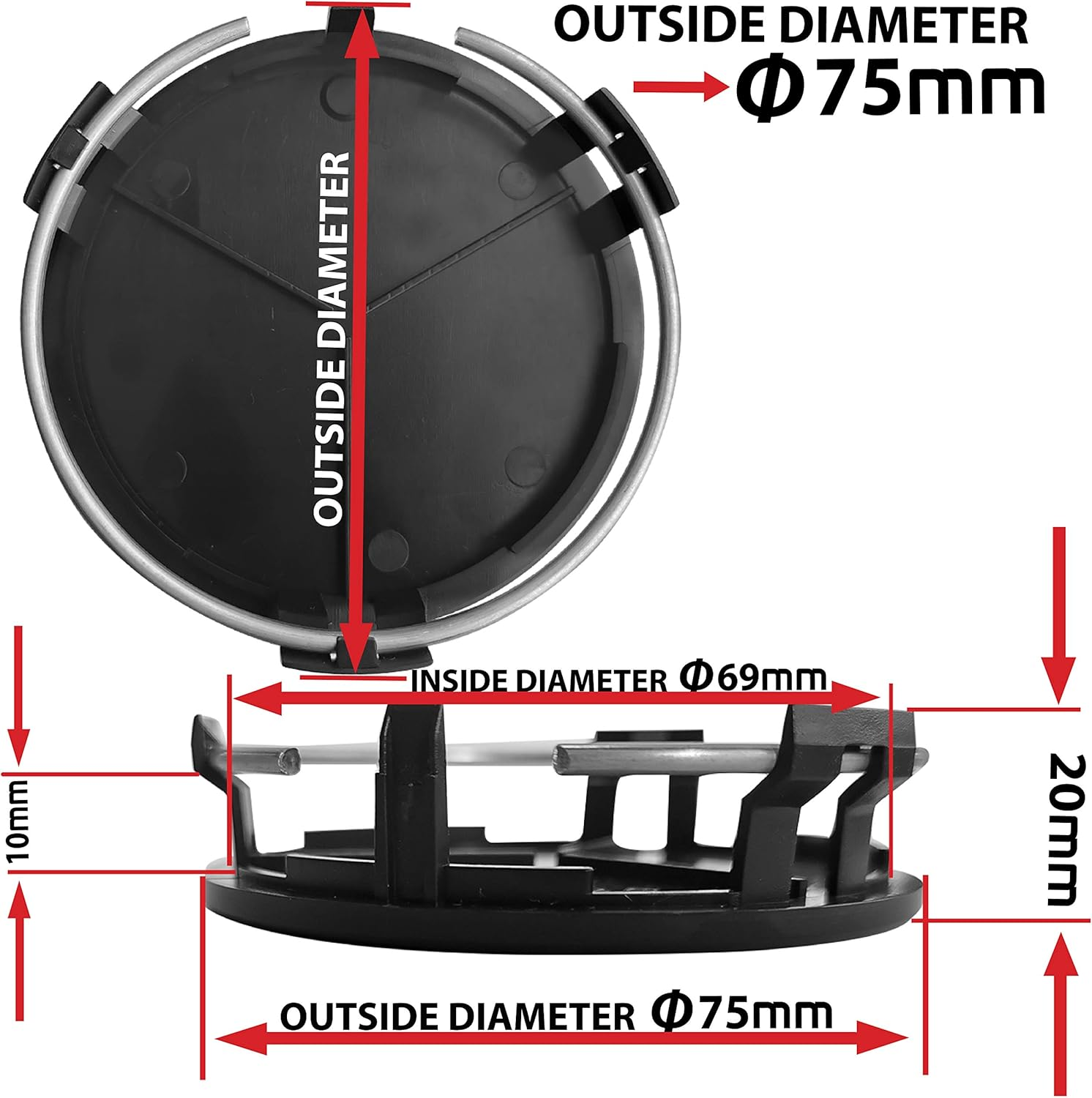 Skinoeu 4 X 75Mm Wheel Centre Alloy Hub Center Caps Compatible with B66470207 / B66470200 Hubcaps Car Tuning Black Silver UK Union Jack Flag Cm 29 image number 3