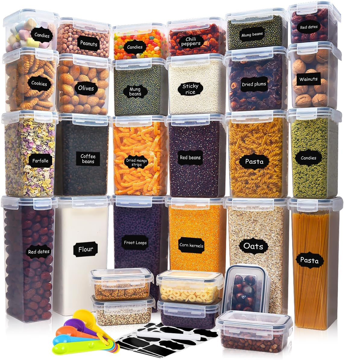 30Pack Airtight Food Storage Containers Set with Lids - Kitchen Pantry Organization and Storage with Labels & Marker, Bpa-Free Plastic Leak-Proof Canisters for Cereal, Dry Food, Flour and Sugar image number 3