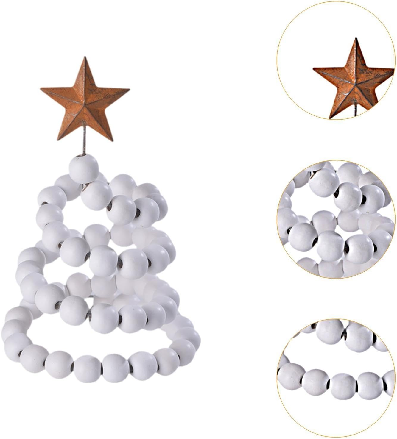 Mini Desk Christmas Tree, Wooden Bead Decorative Xmas Tree with Star Topper for Mantel,Birthday,Bedroom,Wedding,Holiday,Party, White image number 3