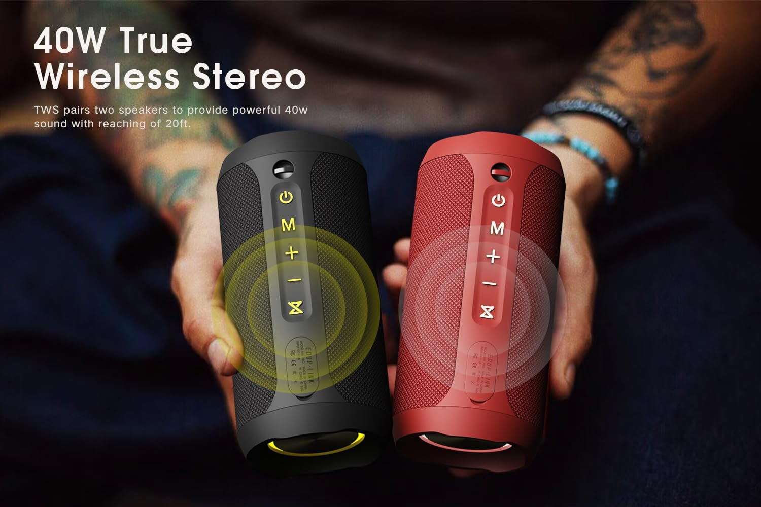 EDUPLINK Bluetooth Speaker, Portable Wireless Speakers, Waterproof IPX7 Speaker, TWS Pairing Stereo, Long Playtime for Home, Travel, Black image number 6