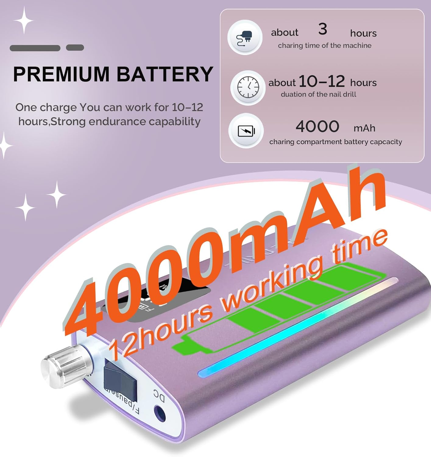 Professional Coreless Electric Nail Drill, 45000 RPM Portable Alloy Nail File Machine Rechargeable for Nail Salon,Midicure,Pedicure (Purple) image number 1