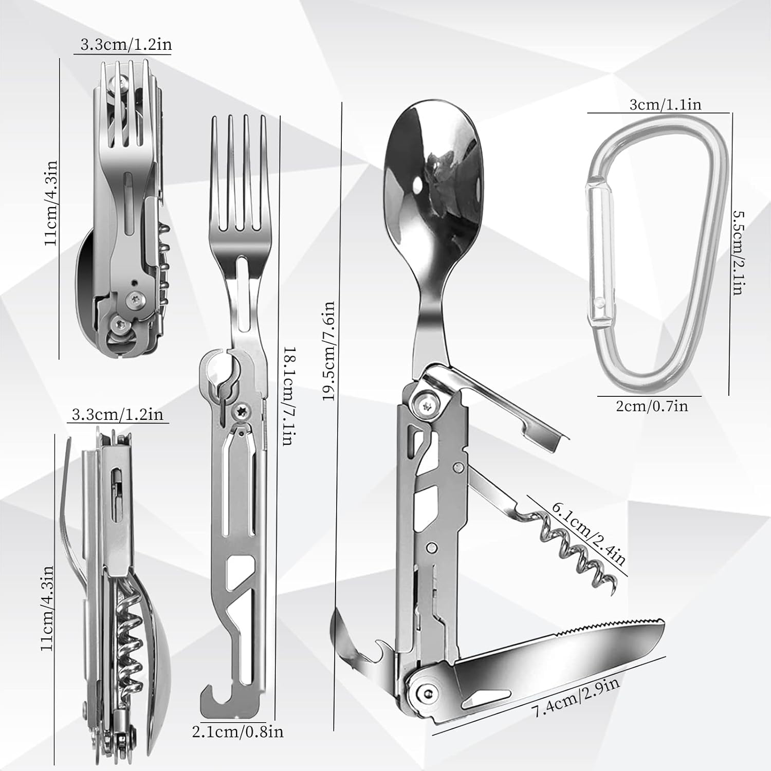 Camping Cutlery Folding Cutlery, Detachable Cutlery on the Go, Stainless Steel Folding Cutlery Set, 5 in 1 Multifunctional Travel Cutlery for Camping, Outdoor image number 3